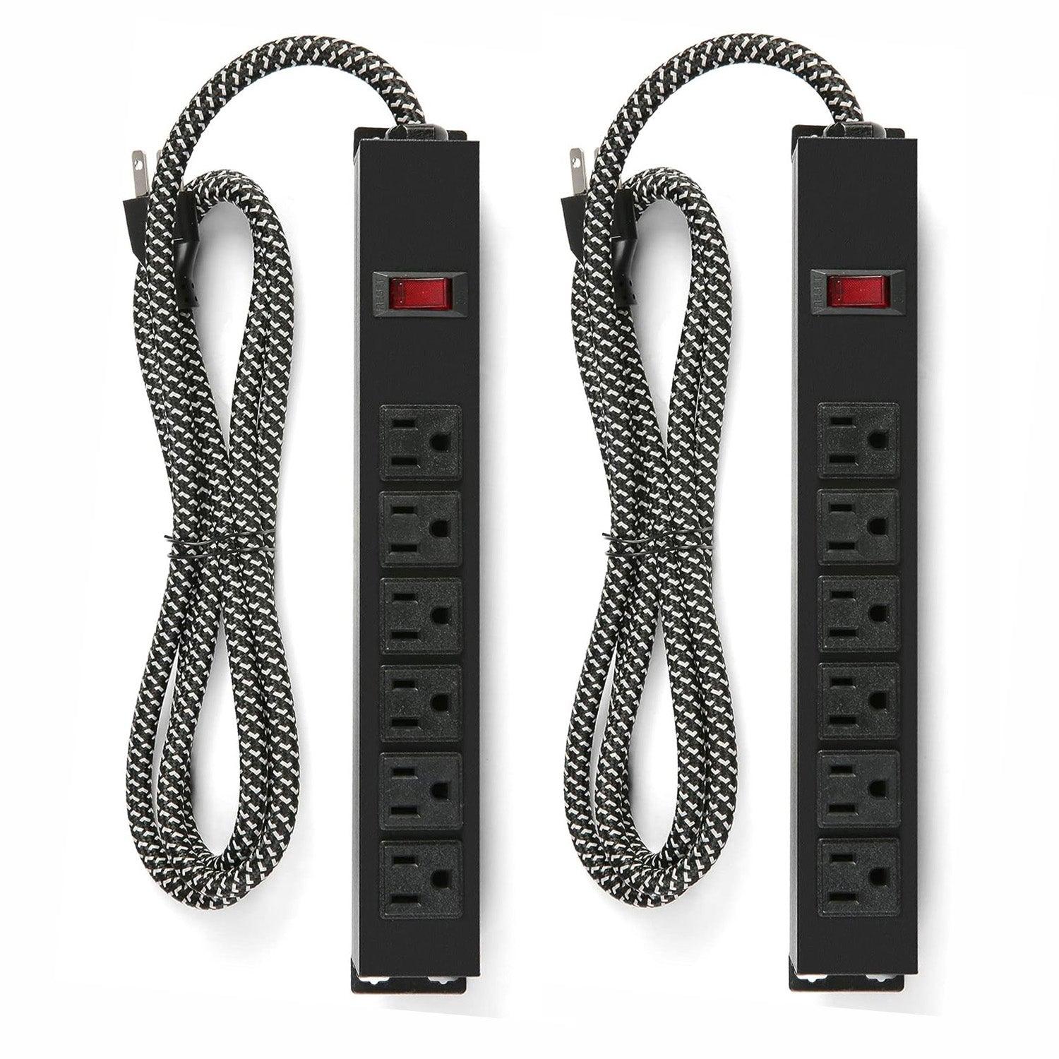 Set of 2 Power Strip with 6 Outlets Surge Protector 6 ft Extension Cord Wall Mount, Black - Luckyermore