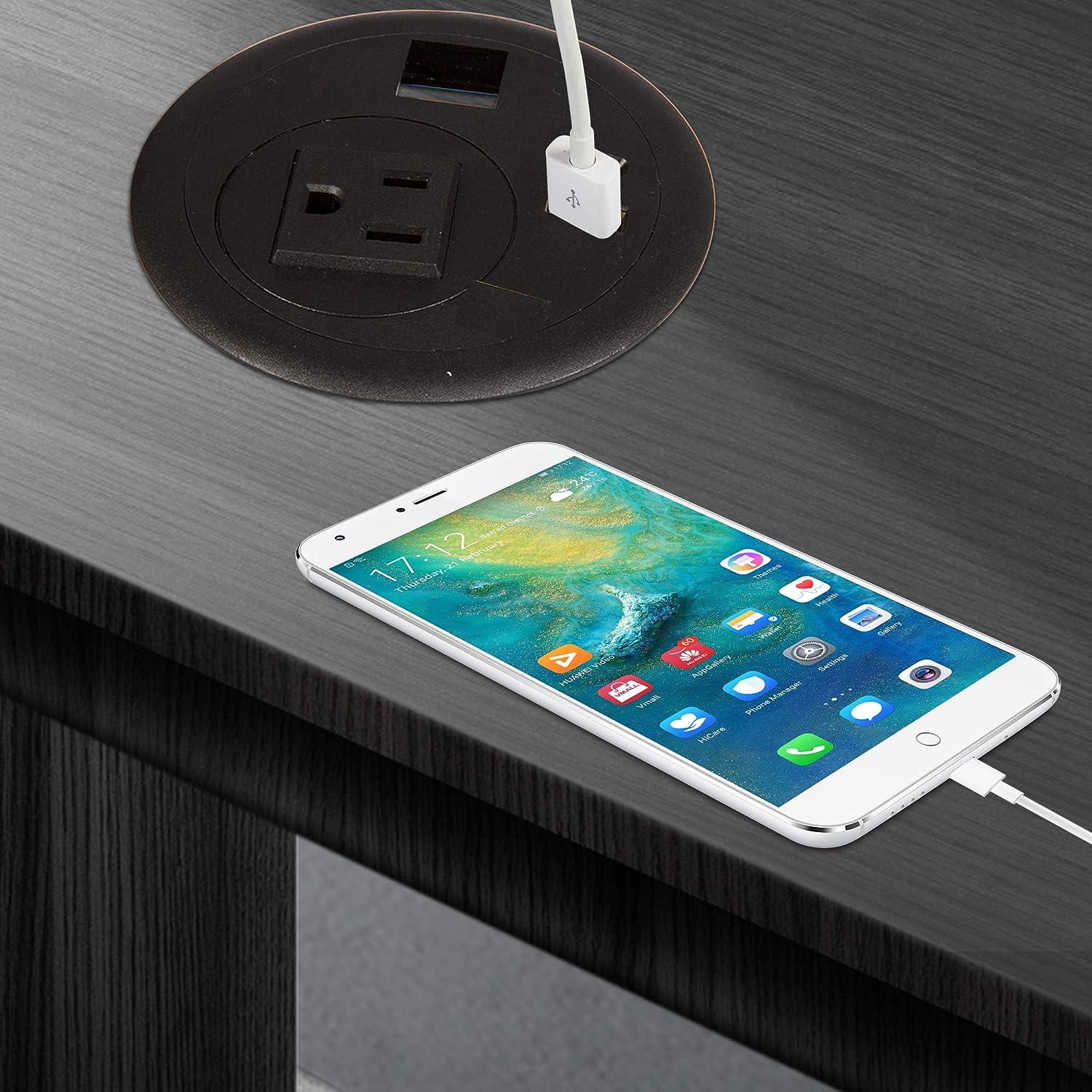 Set of 2 Desktop Power Outlet Grommet Power Socket with AC Outlet Type-A Type-C - Luckyermore