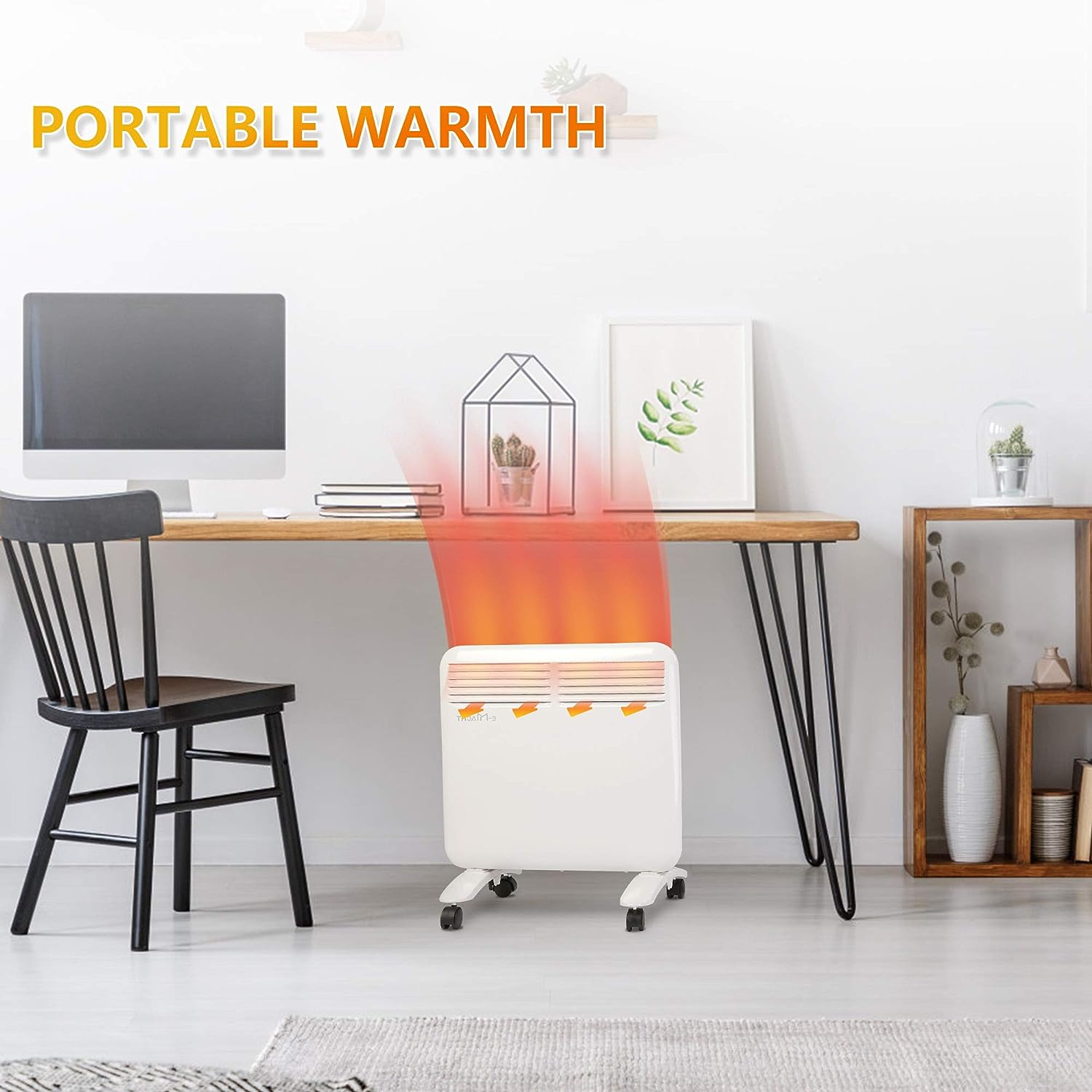 750W Wall-Mounted Space Heater with Adjustable Thermostat, Portable Convection Freestanding Heater