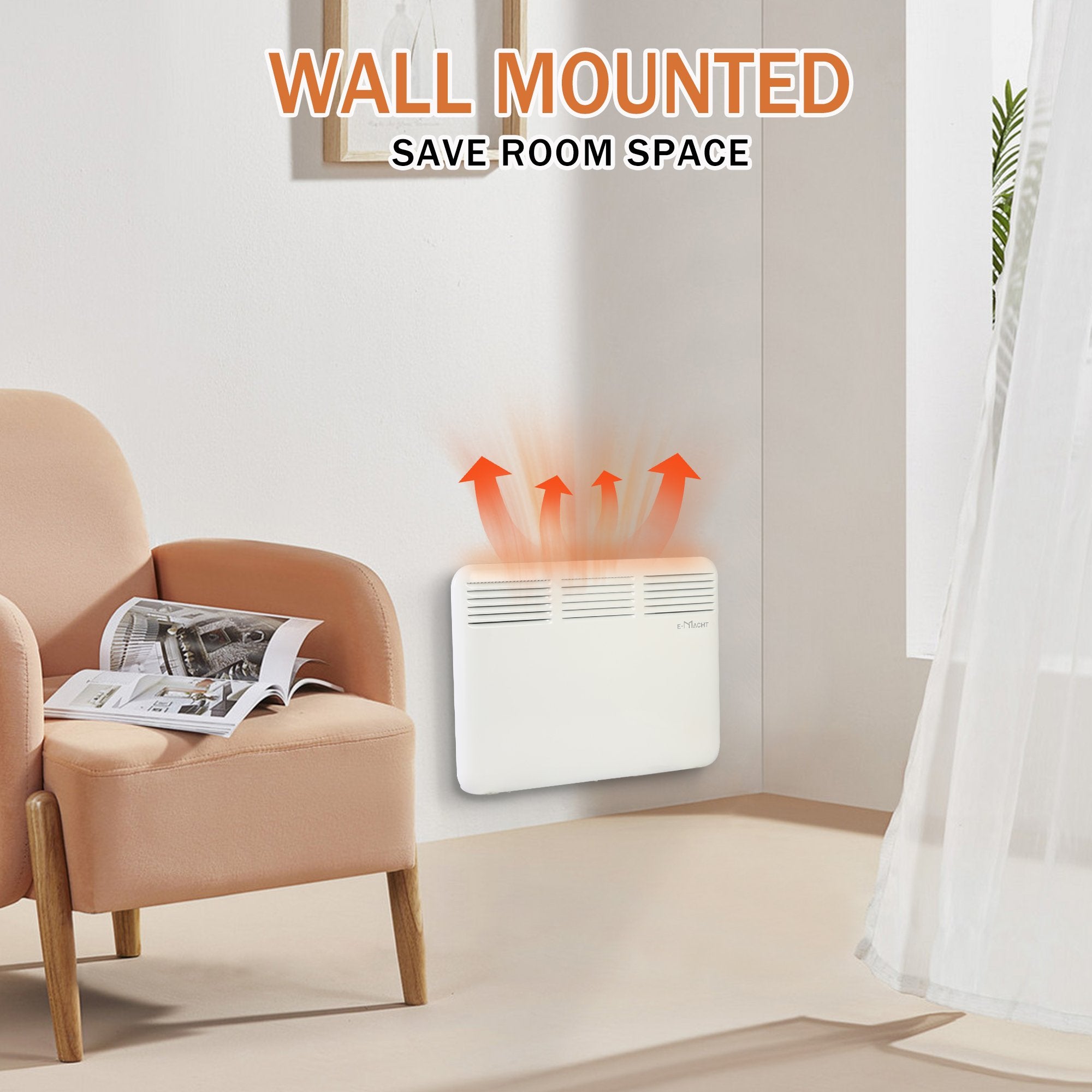 1000W Wall-Mounted Space Heater with Adjustable Thermostat, Portable Convection Freestanding Heater - Luckyermore