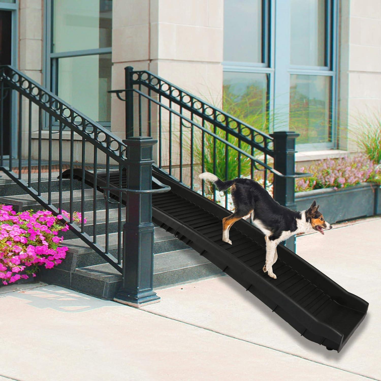 LUCKYERMORE 5ft Folding Dog Ramp Portable Anti-Slip Pet Ramp with Wide Steps Raised Side, Black