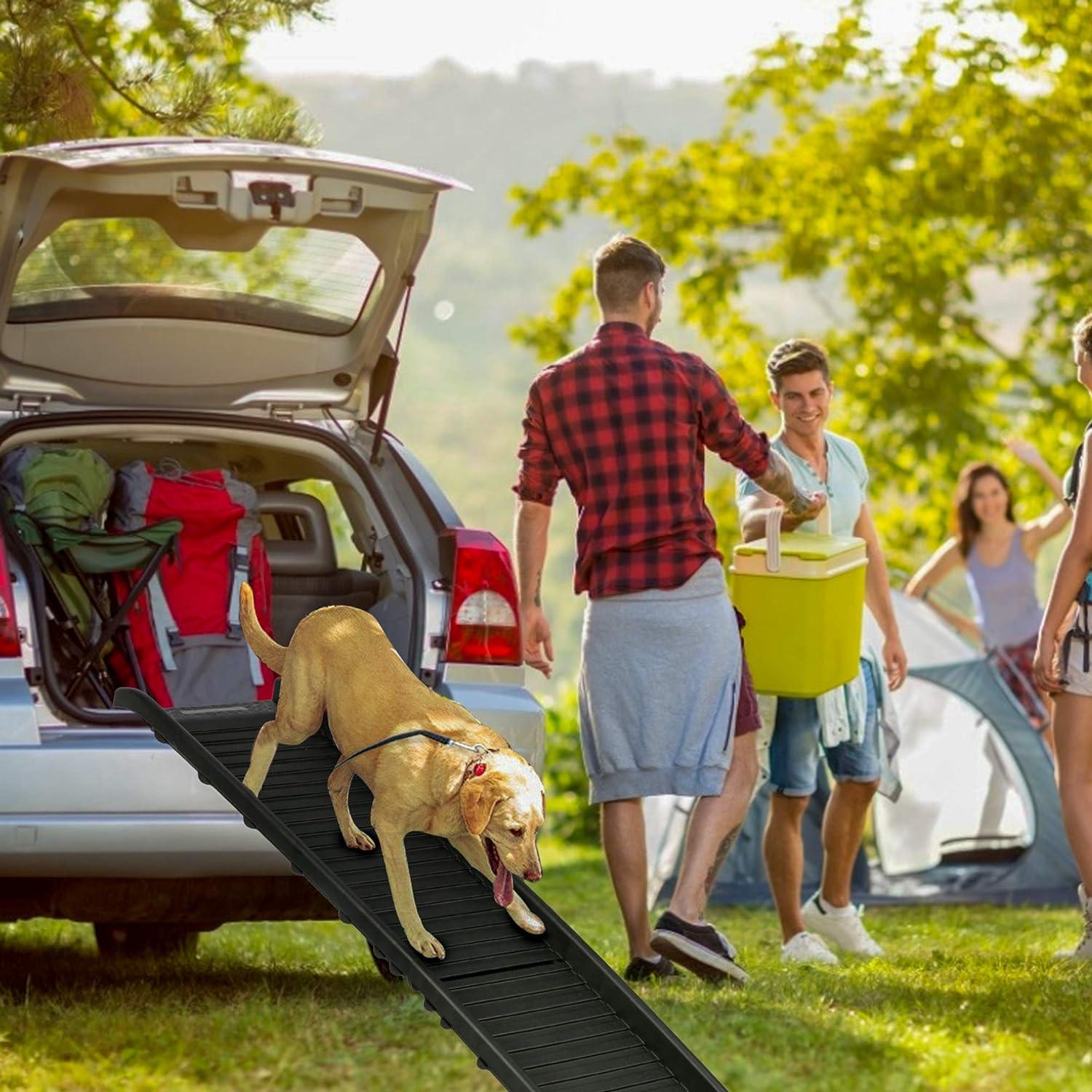 LUCKYERMORE 5ft Folding Dog Ramp Portable Anti-Slip Pet Ramp with Wide Steps Raised Side, Black