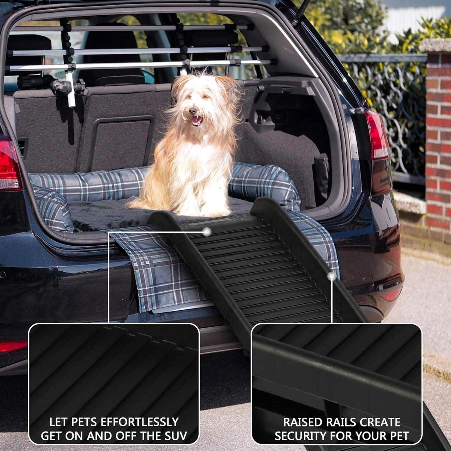 LUCKYERMORE 5ft Folding Dog Ramp Portable Anti-Slip Pet Ramp with Wide Steps Raised Side, Black