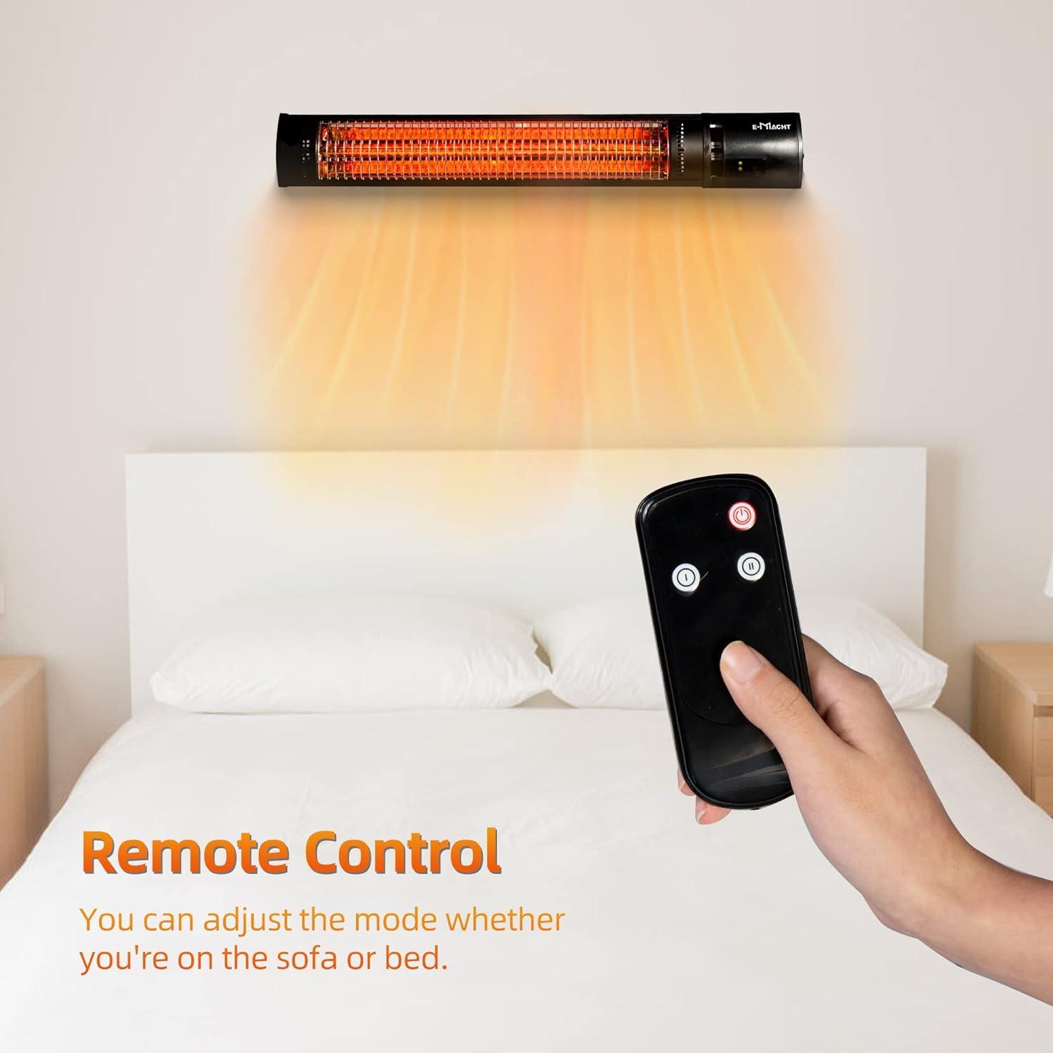 1500W Outdoor Patio Infrared Heater Electric Wall-Mounted with 2 Power Settings Remote Control Overheat Protection - Luckyermore