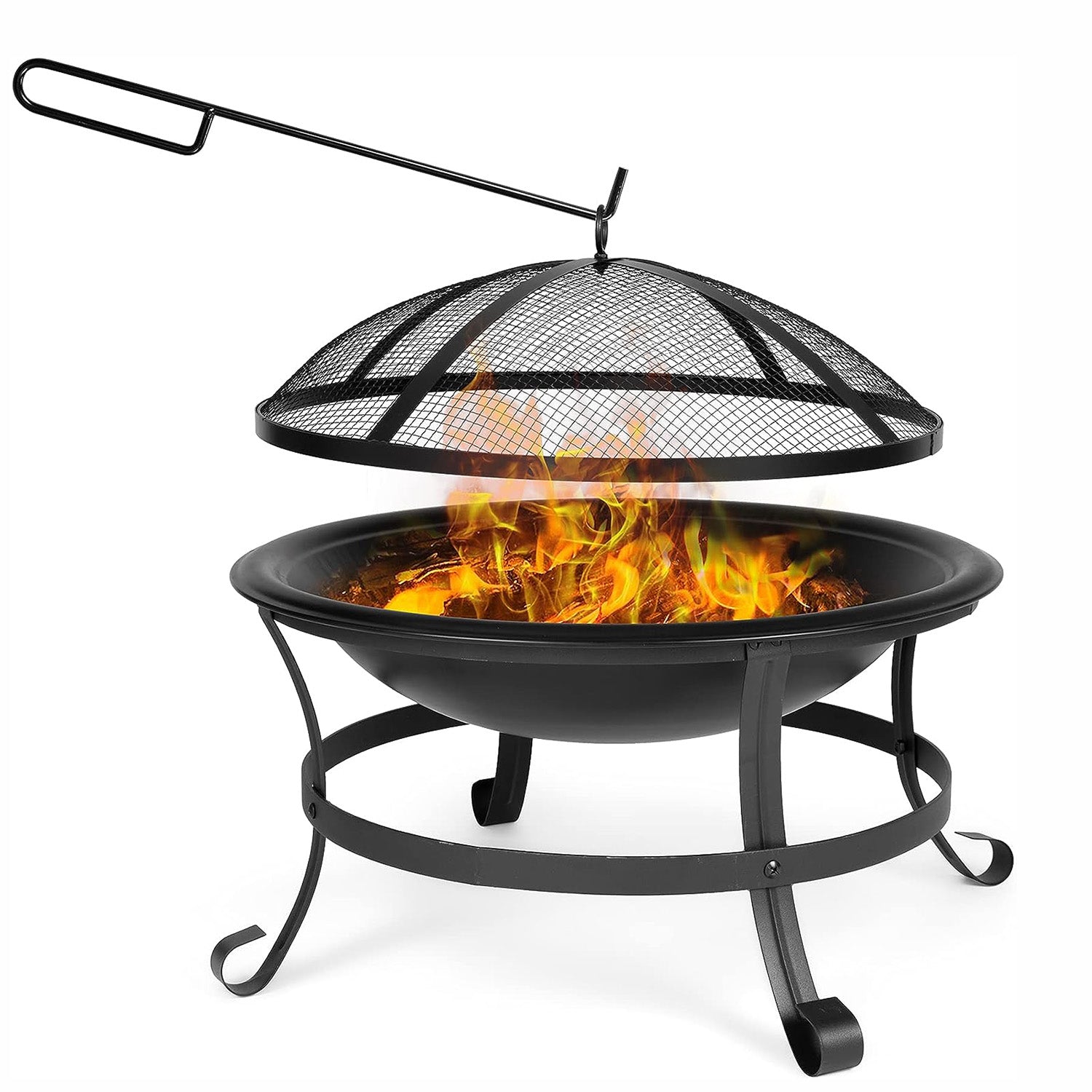 LUCKYERMORE 22” Round Outdoor Fire Pits Patio Garden Fireplace BBQ Grill with Spark Mesh Cover