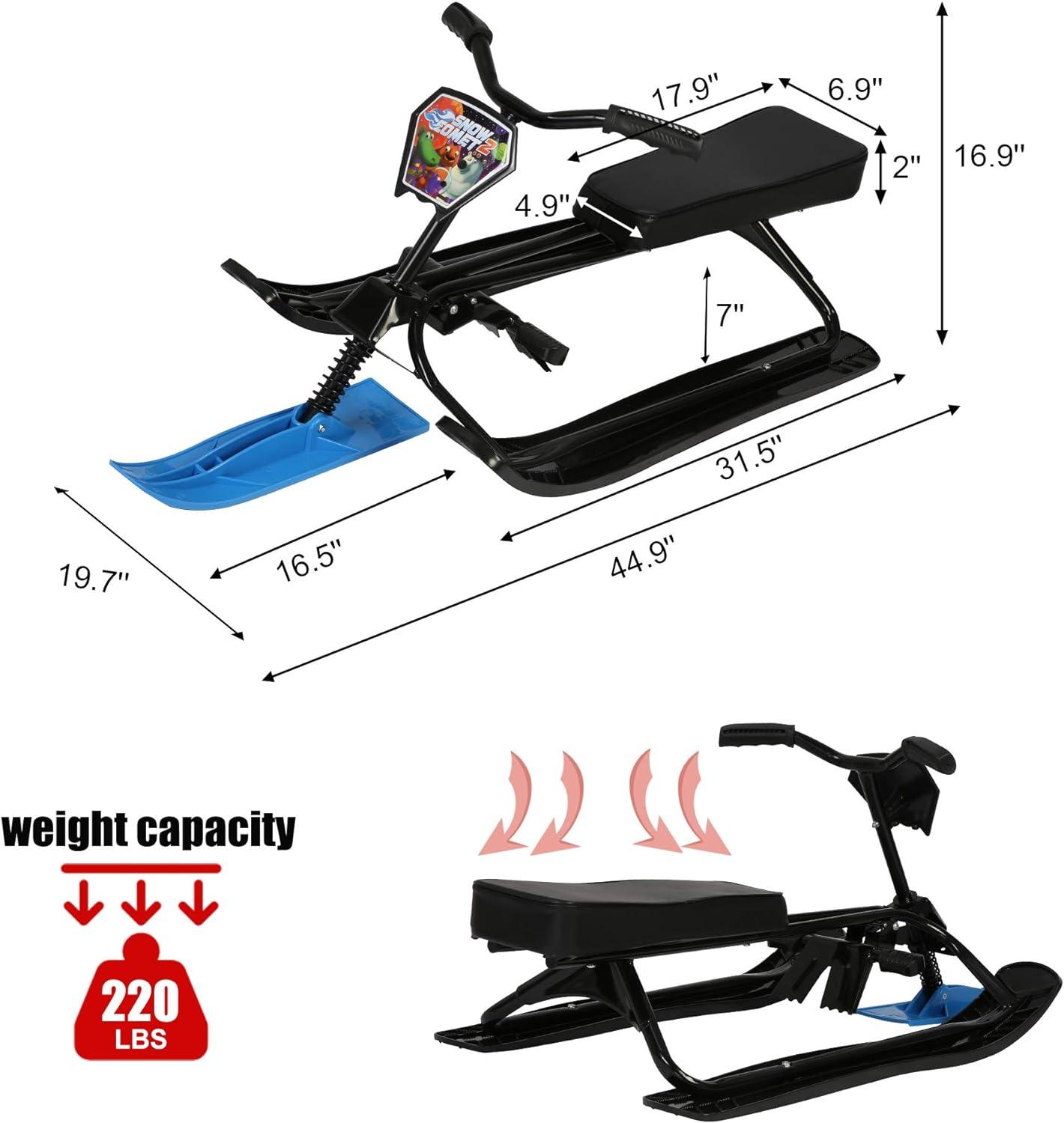Snow Racer Sled with Steering Wheel and Brakes Kids Teens Ski Sled Slider Board, Blue - Luckyermore
