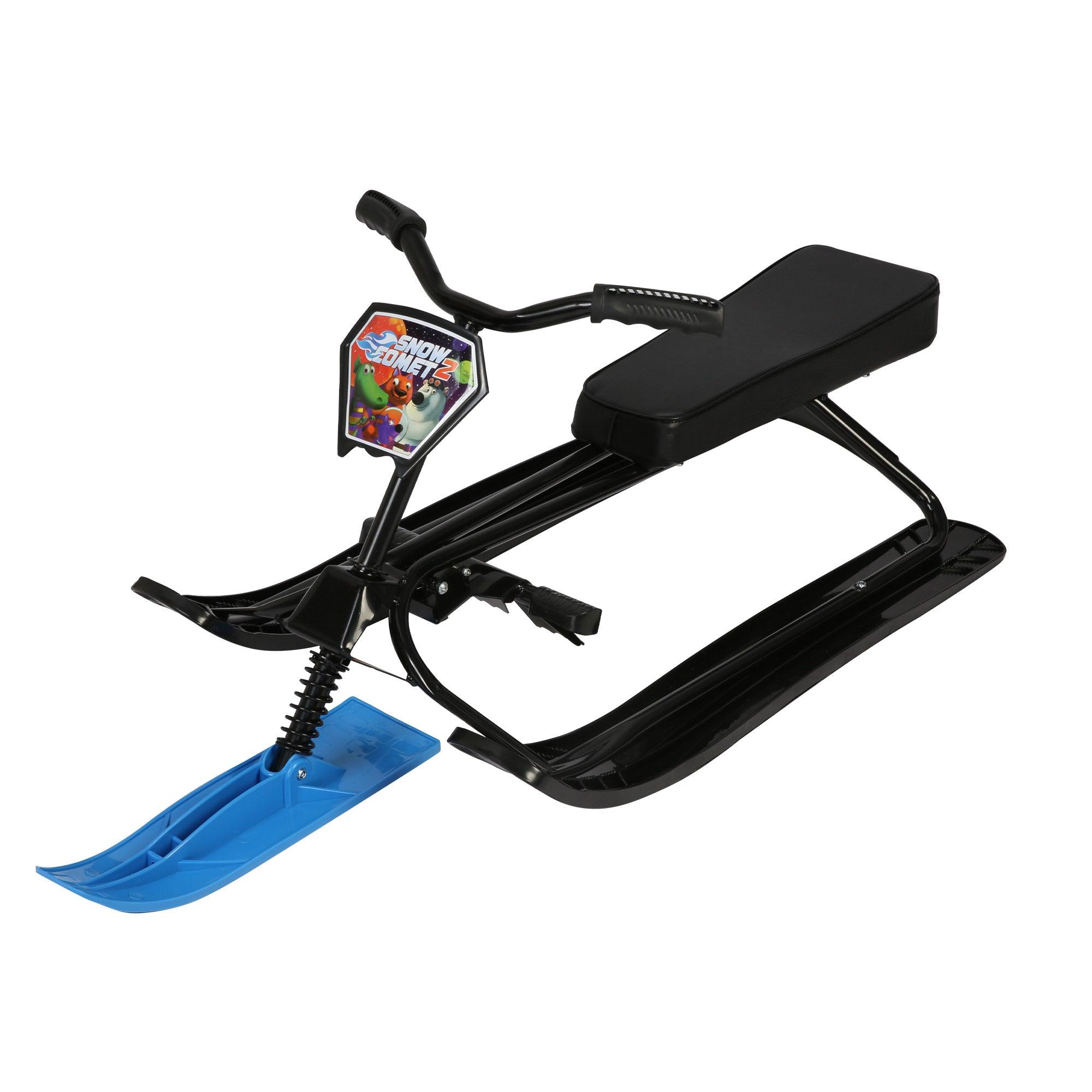 Snow Racer Sled with Steering Wheel and Brakes Kids Teens Ski Sled Slider Board, Blue - Luckyermore