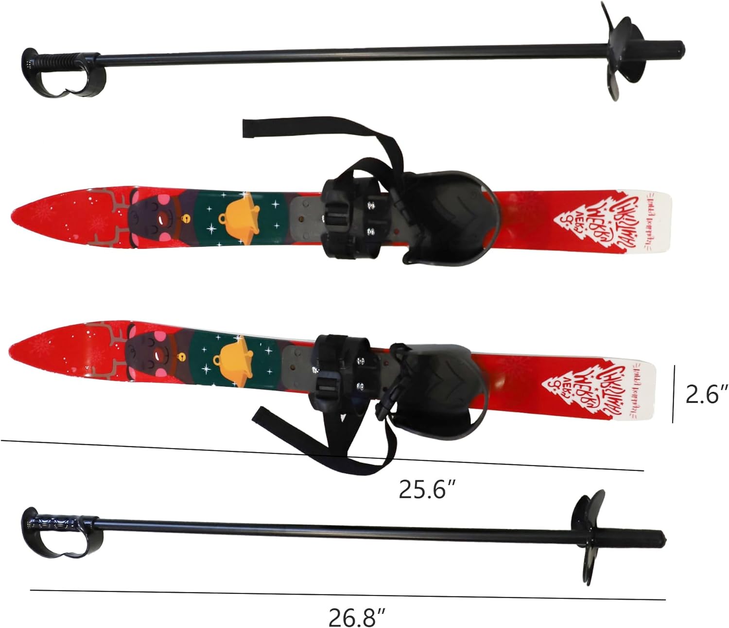 Snow Ski and Pole Set with Bindings 25.6" Ski Boards for Kids Age 2-4 Beginners, Red