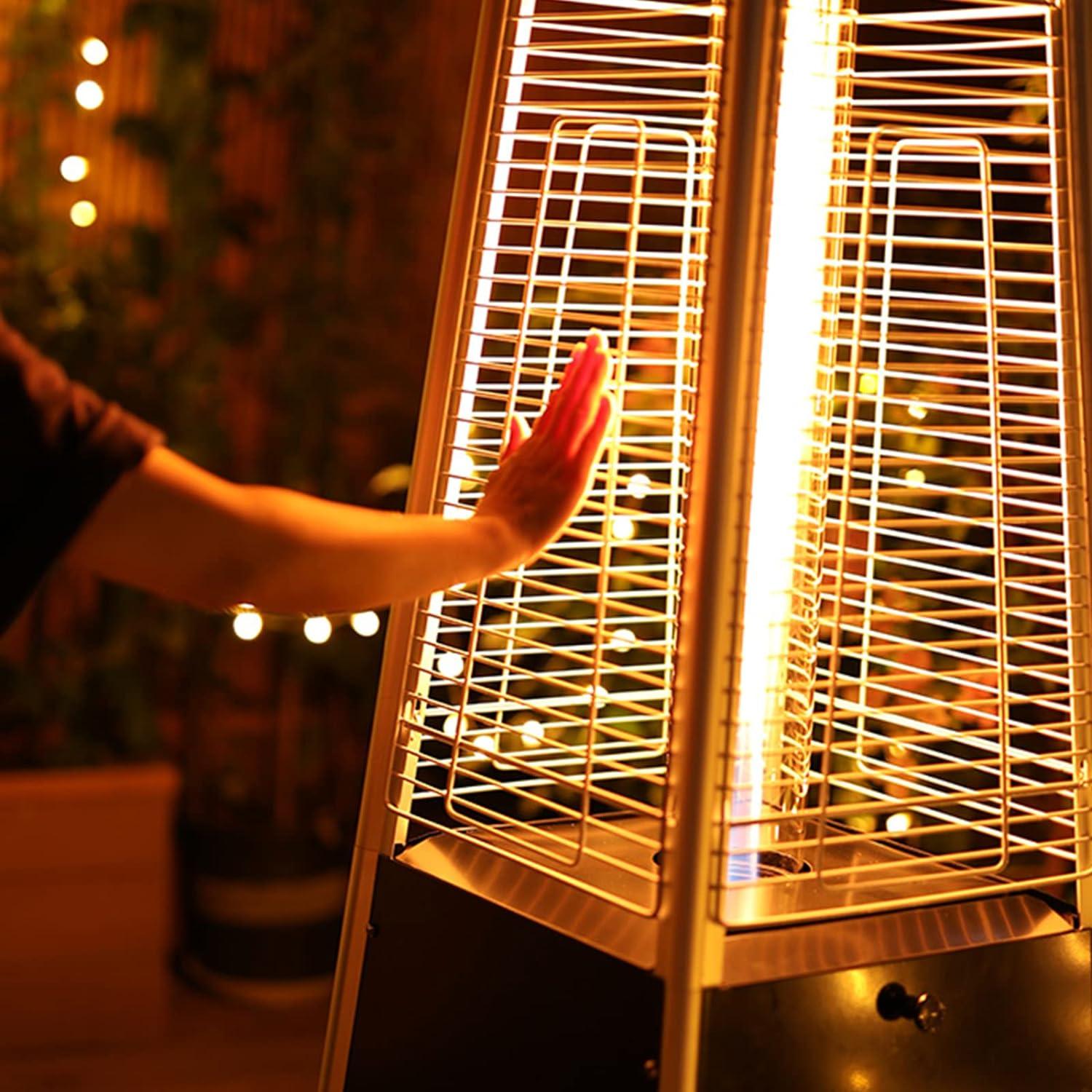 LUCKYERMORE Pyramid Patio Heater Propane Outdoor 42,000 BTU Quartz Glass Tube Flame Heater with Wheels, Black
