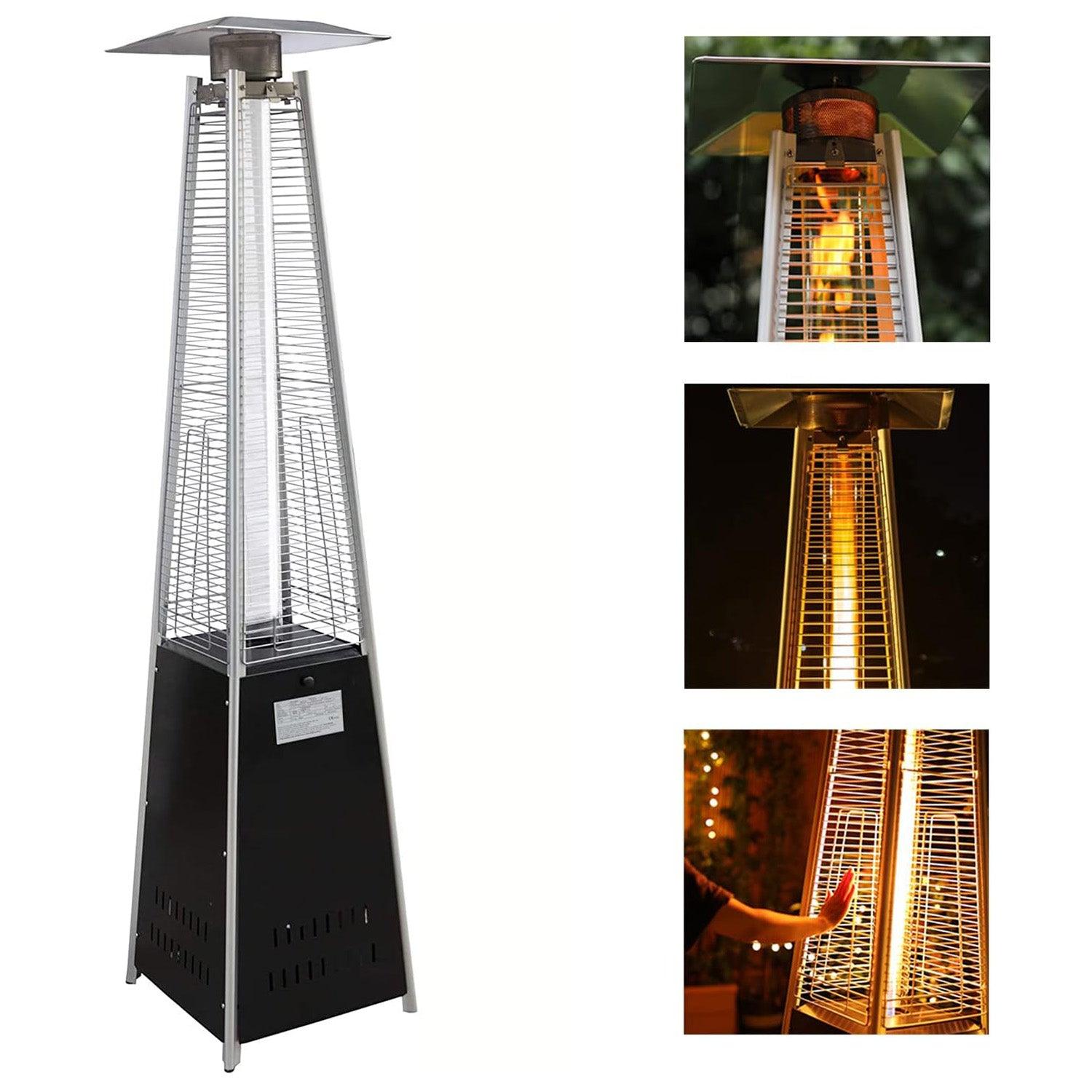 Pyramid Patio Heater Propane Outdoor 42,000 BTU Quartz Glass Tube Flame Heater with Wheels, Black - Luckyermore