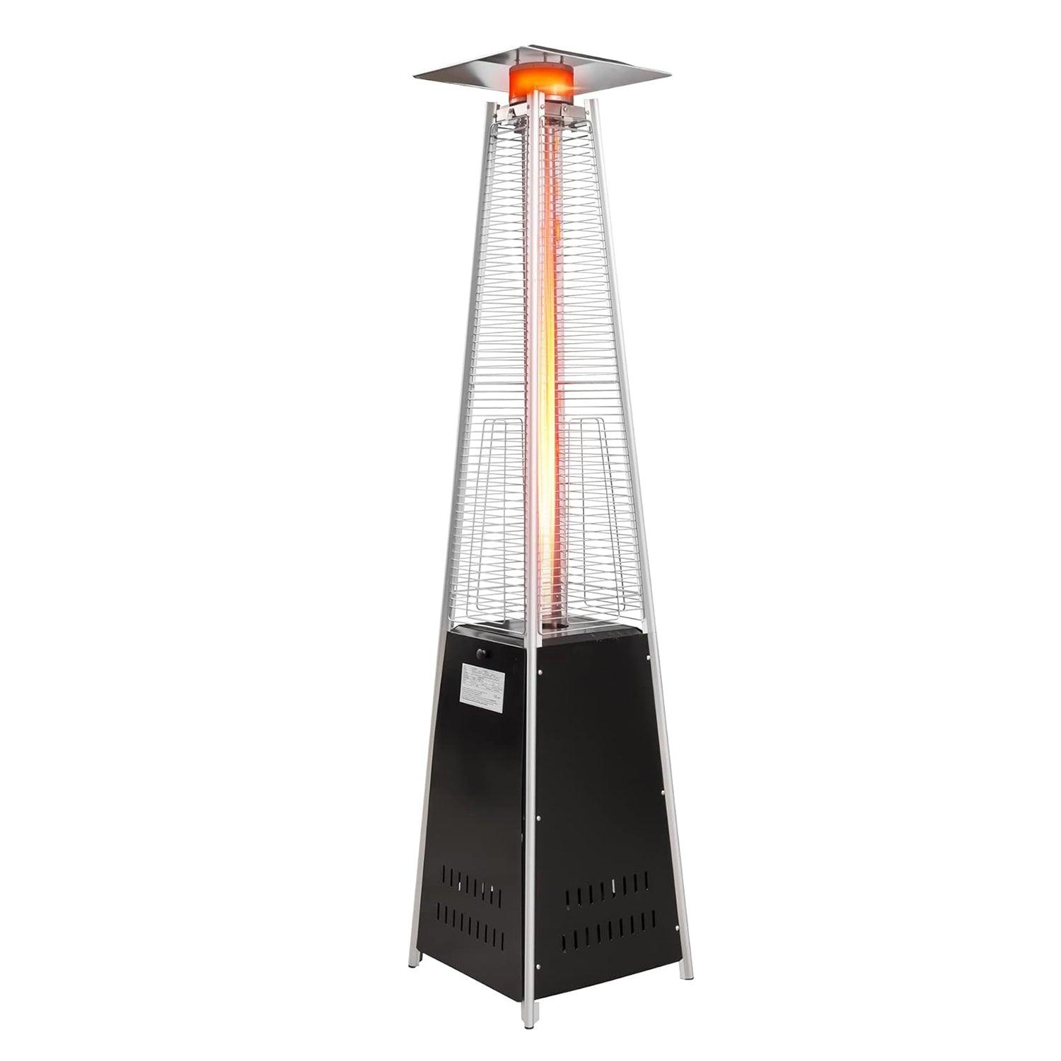 LUCKYERMORE Pyramid Patio Heater Propane Outdoor 42,000 BTU Quartz Glass Tube Flame Heater with Wheels, Black