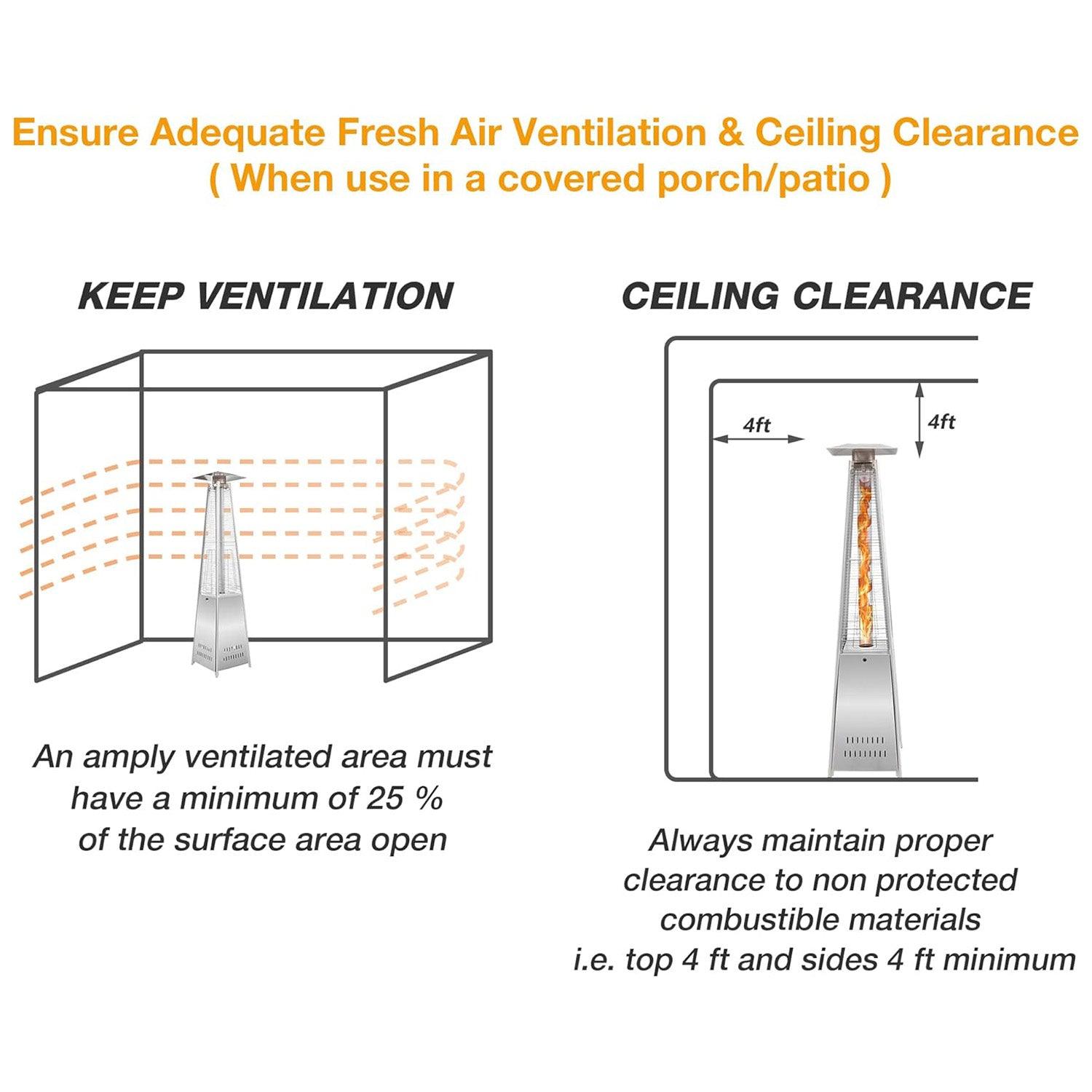 Pyramid Patio Heater Propane Outdoor 42,000 BTU Quartz Glass Tube Flame Heater with Wheels, Silver - Luckyermore