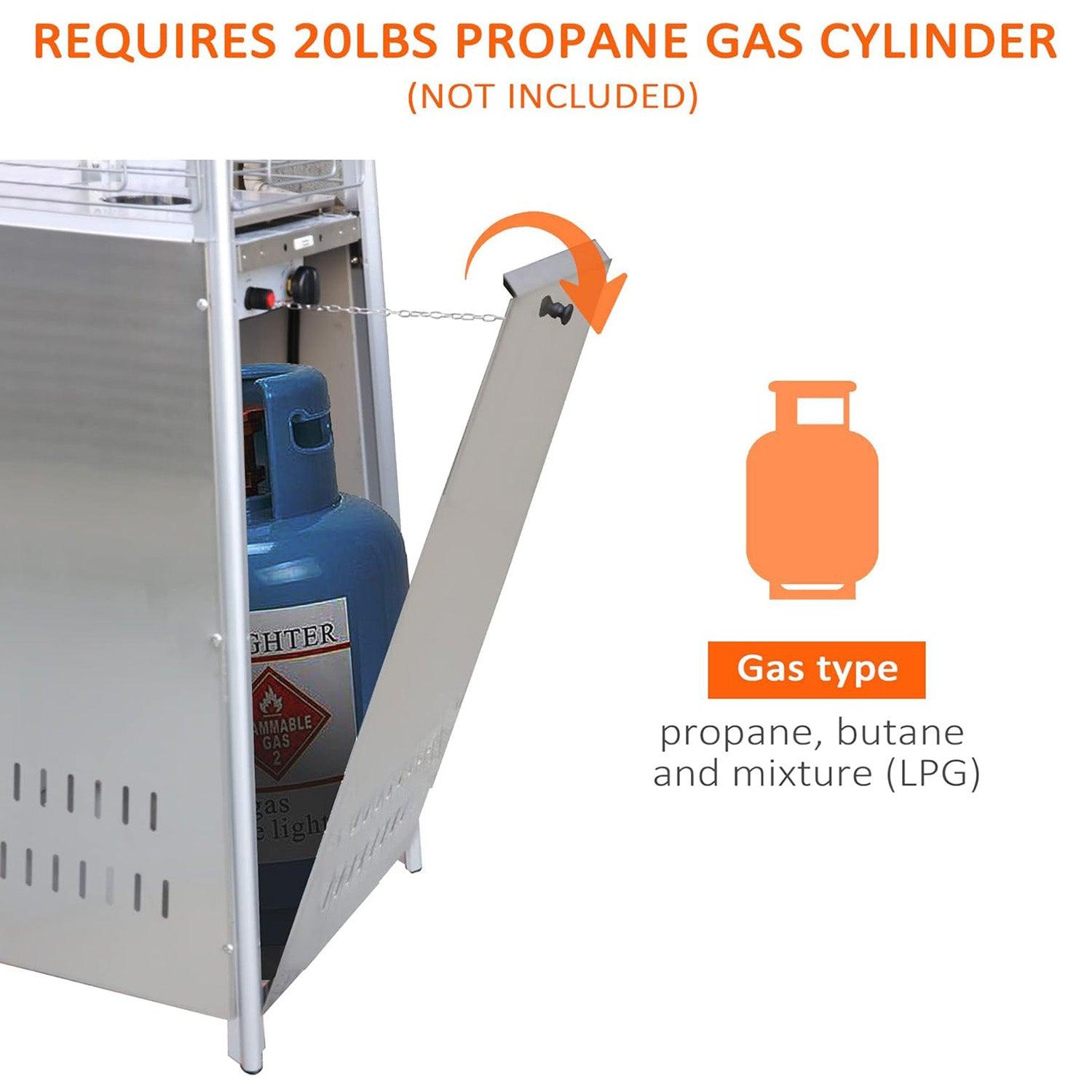 Pyramid Patio Heater Propane Outdoor 42,000 BTU Quartz Glass Tube Flame Heater with Wheels, Silver - Luckyermore