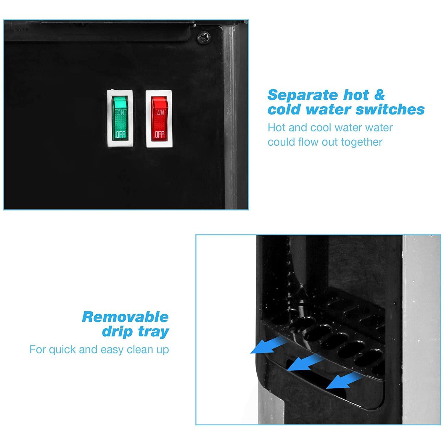 3-5 Gallon Top Loading Water Dispenser Cooler Hot and Cold with Child Safety Lock, ETL Listed Quiet, Black - Luckyermore