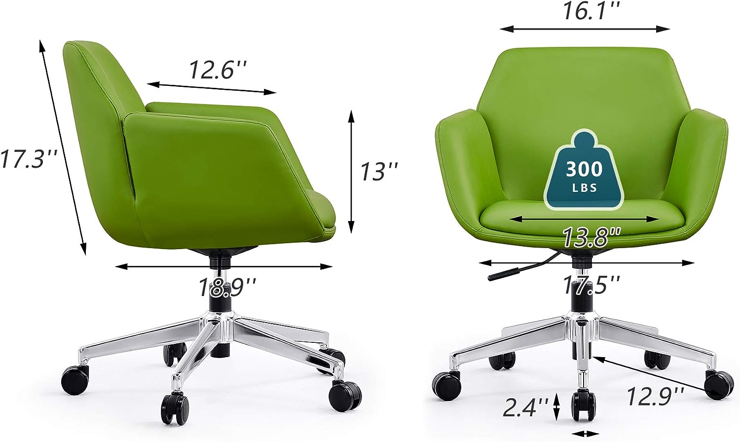 Upholstered Office Chair for Home Adjustable Height Swivel PU Modern Office Chair, Green