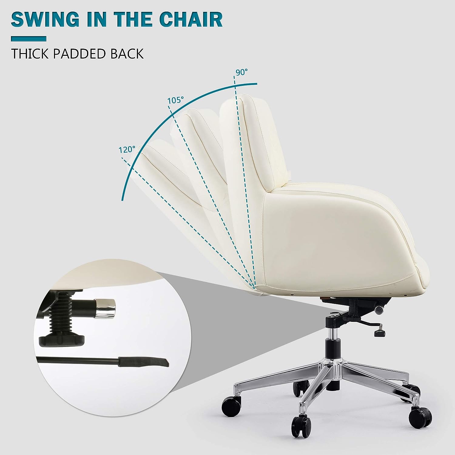 Height Adjustable Swivel PU Upholstered Modern Office Chair with Tiltable Back, White
