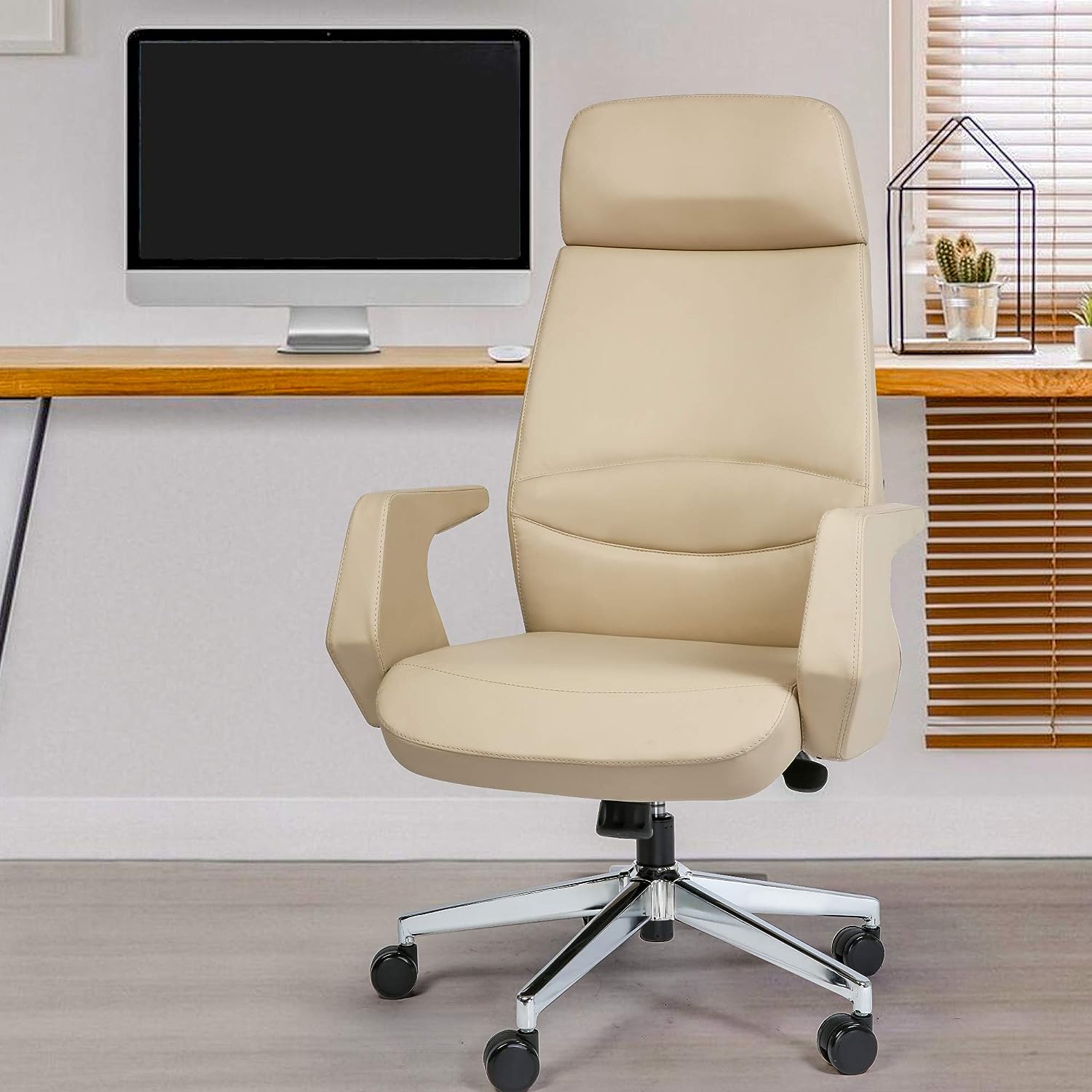 Executive Office Chair Ergonomic Leather High Back Chair with Padded Armrests Lumbar Support