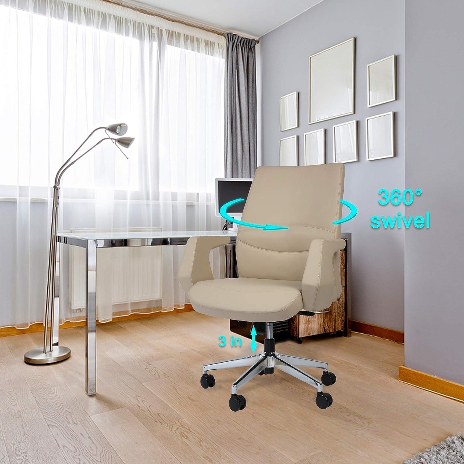 Executive Office Chair Ergonomic Leather Chair with Padded Armrests Lumbar Support - Luckyermore