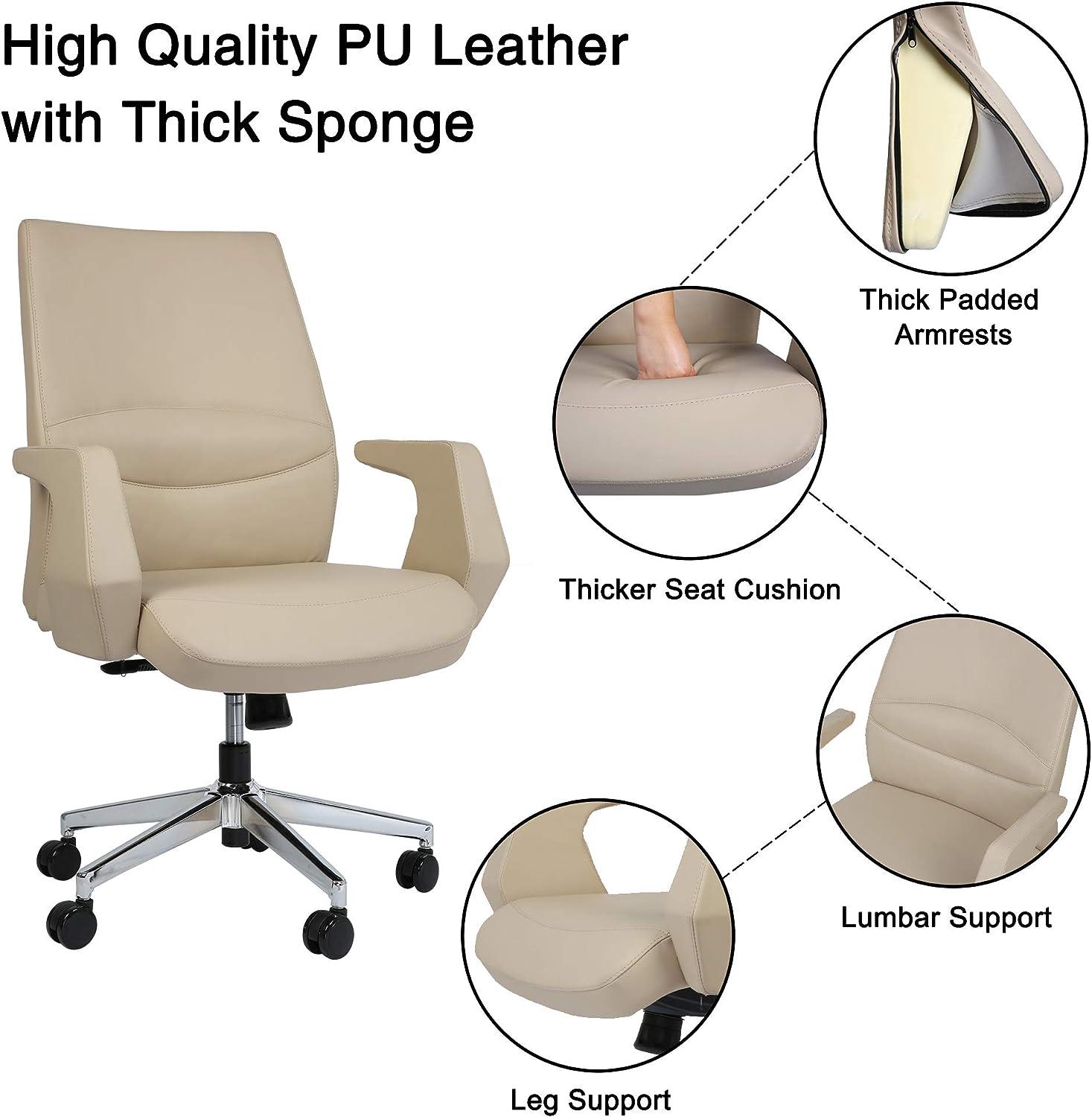 Executive Office Chair Ergonomic Leather Chair with Padded Armrests Lumbar Support - Luckyermore