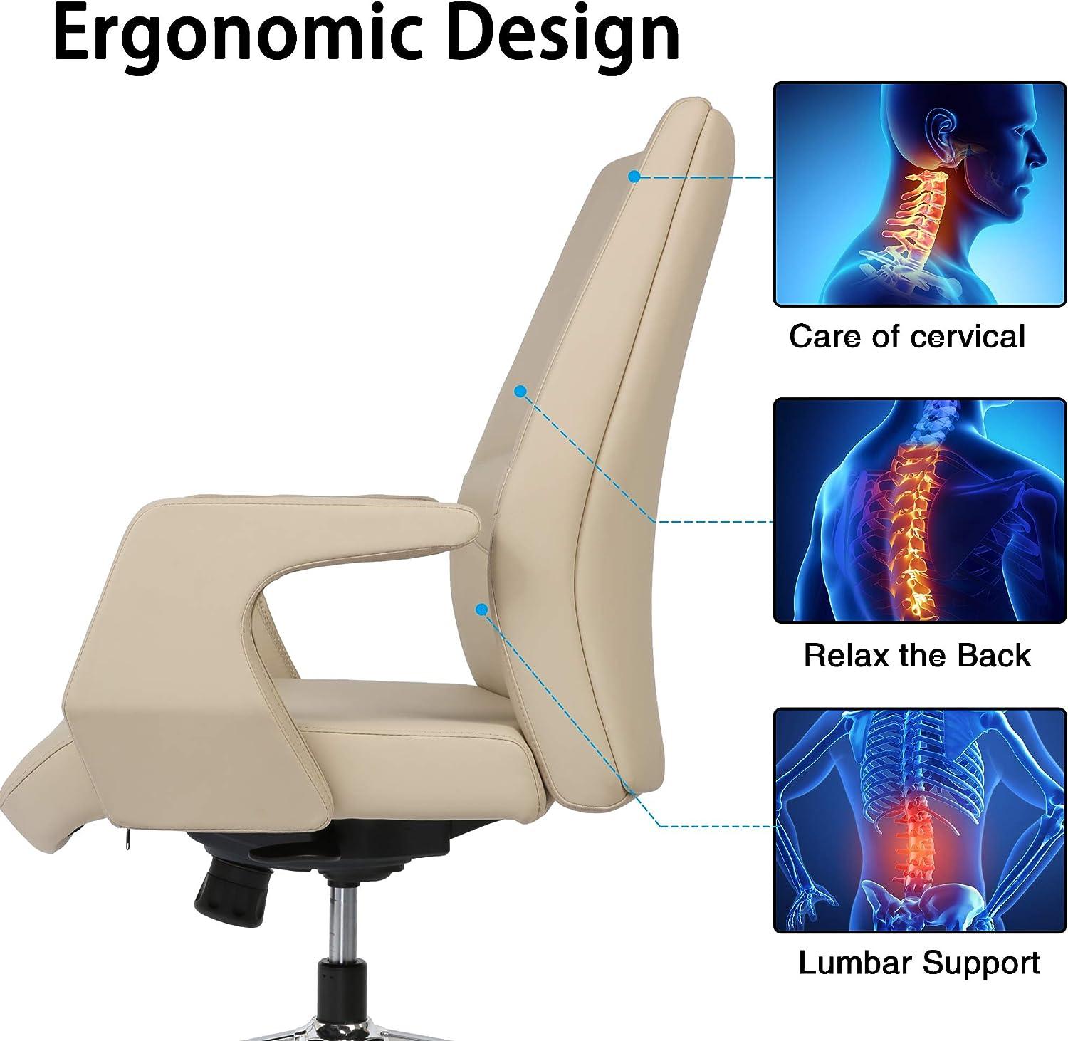 Executive Office Chair Ergonomic Leather Chair with Padded Armrests Lumbar Support - Luckyermore