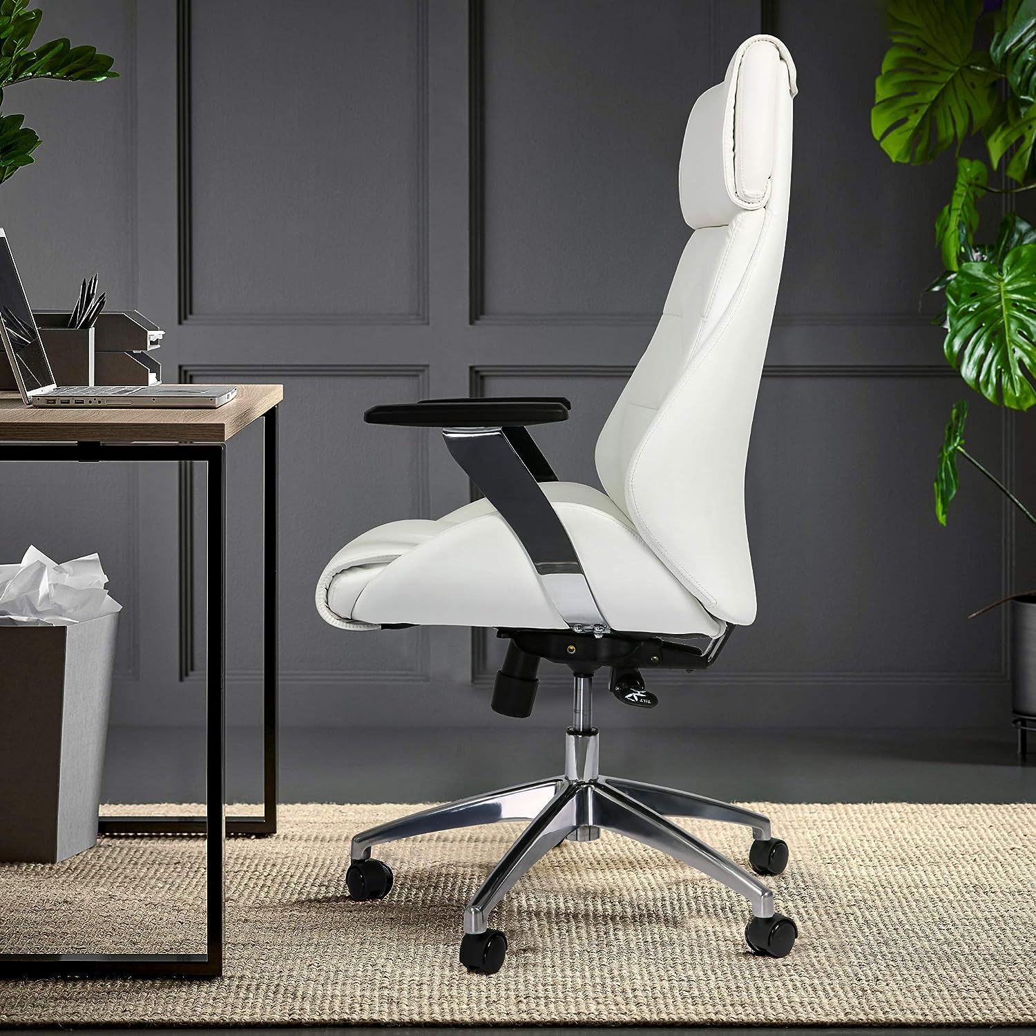 High Back Office Desk Chair Ergonomic Adjustable Lumbar Support 360 Swivel Chair, White