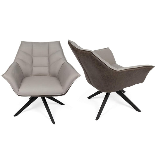 Set of 2 Swivel Accent Armchair Upholstered Chair with Metal Leg and Comfortable Cushion, Gray