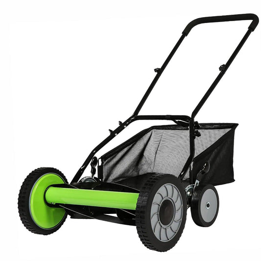 16" Push Cordless Lawn Mower 5-Blade Manual Walk-behind Mower with Detachable Grass Catcher, 4 Wheels