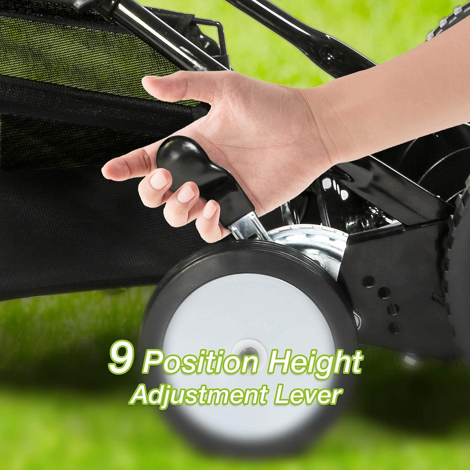 16" Push Cordless Lawn Mower 5-Blade Manual Walk-behind Mower with Detachable Grass Catcher, 4 Wheels - Luckyermore