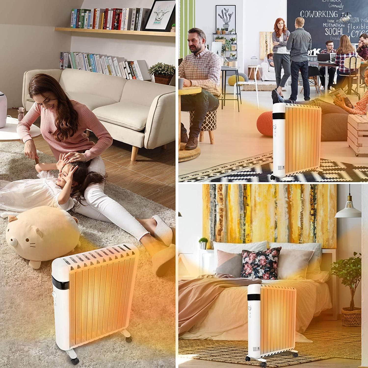 LUCKYERMORE 1500W Electric Space Heater with 2 Heat Modes and Movable Wheels Overheat Protection