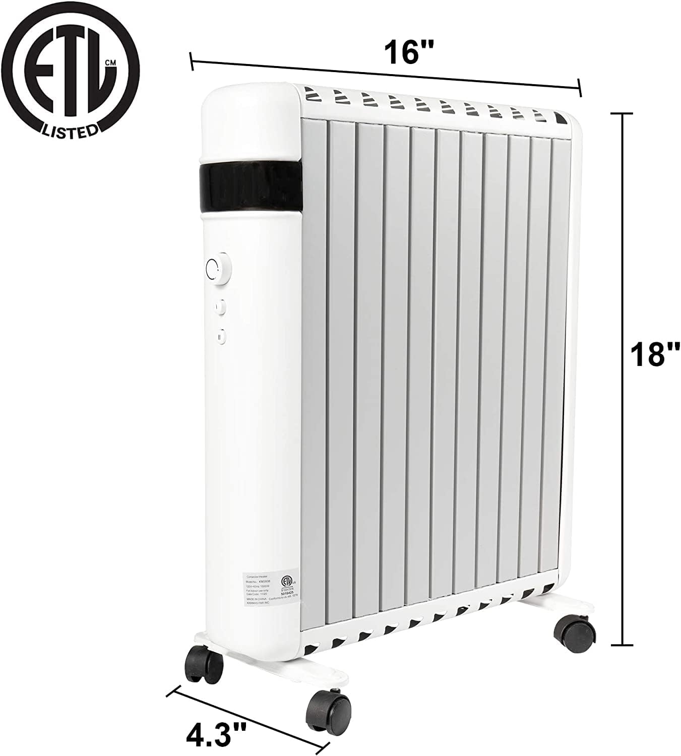 1500W Electric Space Heater with 2 Heat Modes and Movable Wheels Overheat Protection