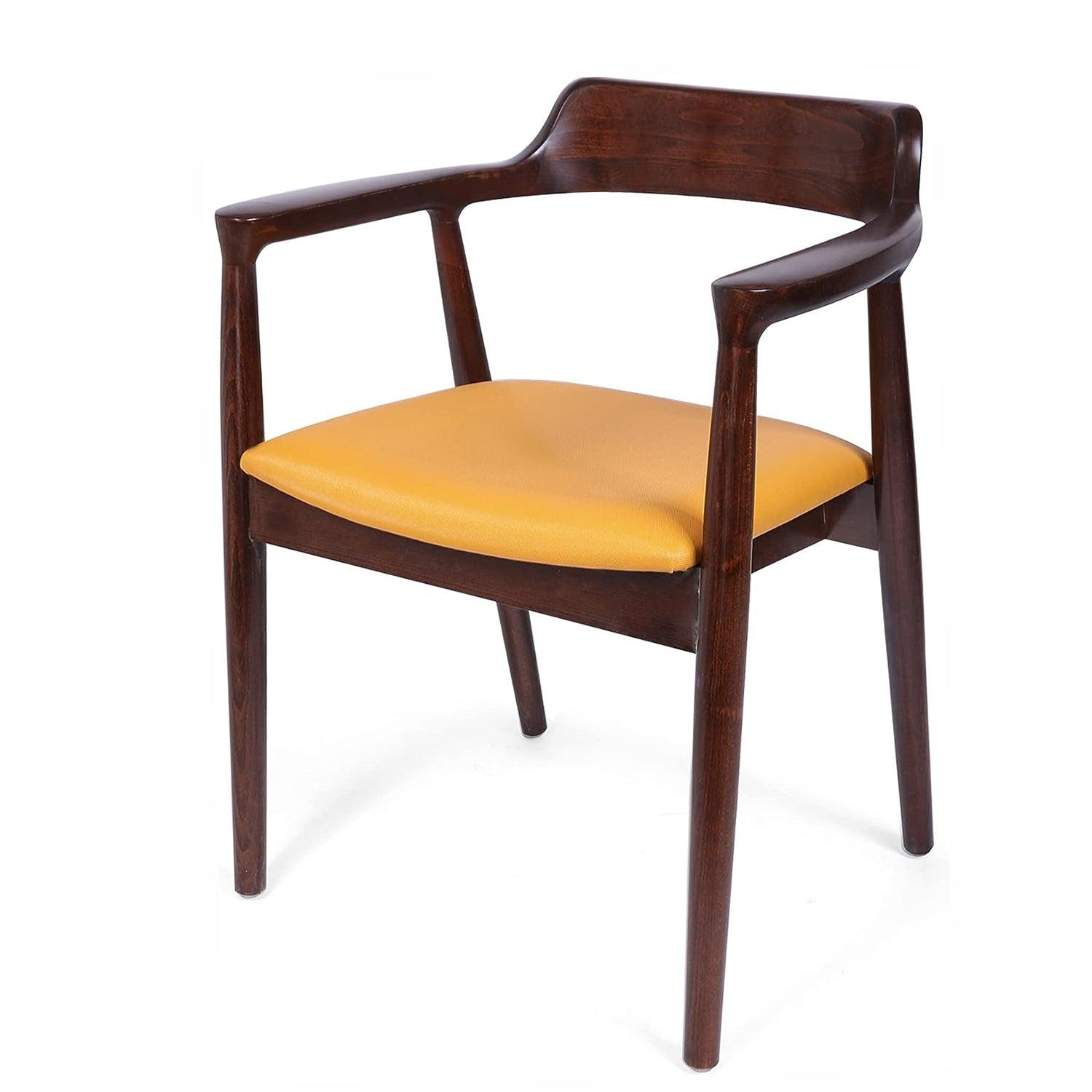Mid Century Dining Chair Beech Wood Upholstered Side Chair with Armrest, Yellow - Luckyermore