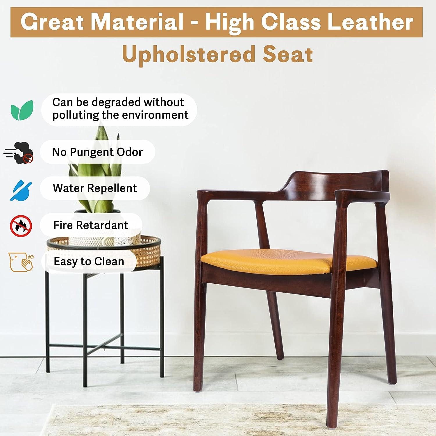 Mid Century Dining Chair Beech Wood Upholstered Side Chair with Armrest, Yellow - Luckyermore