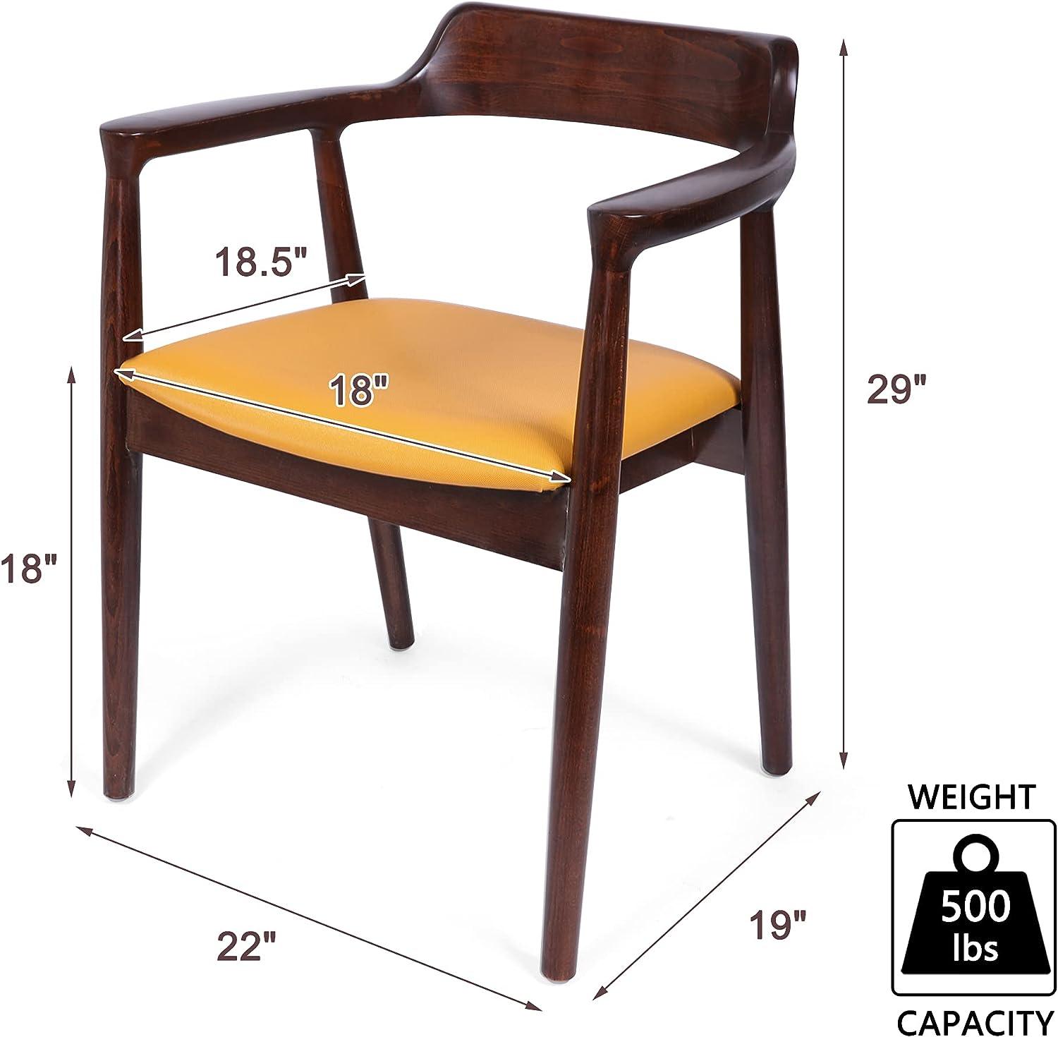 Mid Century Dining Chair Beech Wood Upholstered Side Chair with Armrest, Yellow - Luckyermore