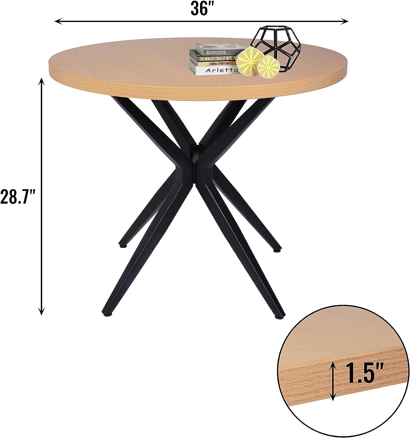 LUCKYERMORE 36" Round Dining Table for 2-4 Modern Kitchen Table with Metal Leg