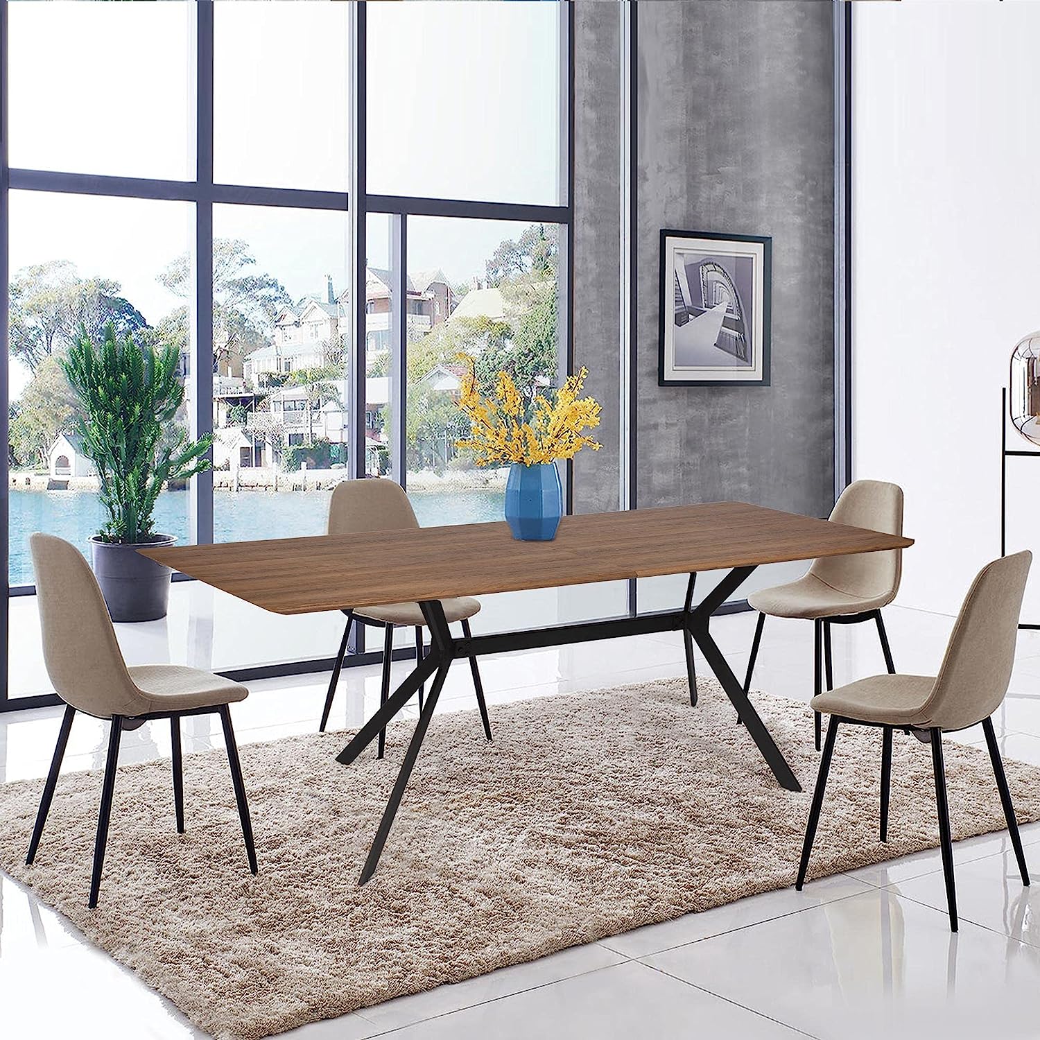 71"x 35.5" Rectangle Mid-Century Modern Wooden Dining Table for 6-8 Kitchen Table with Metal Legs