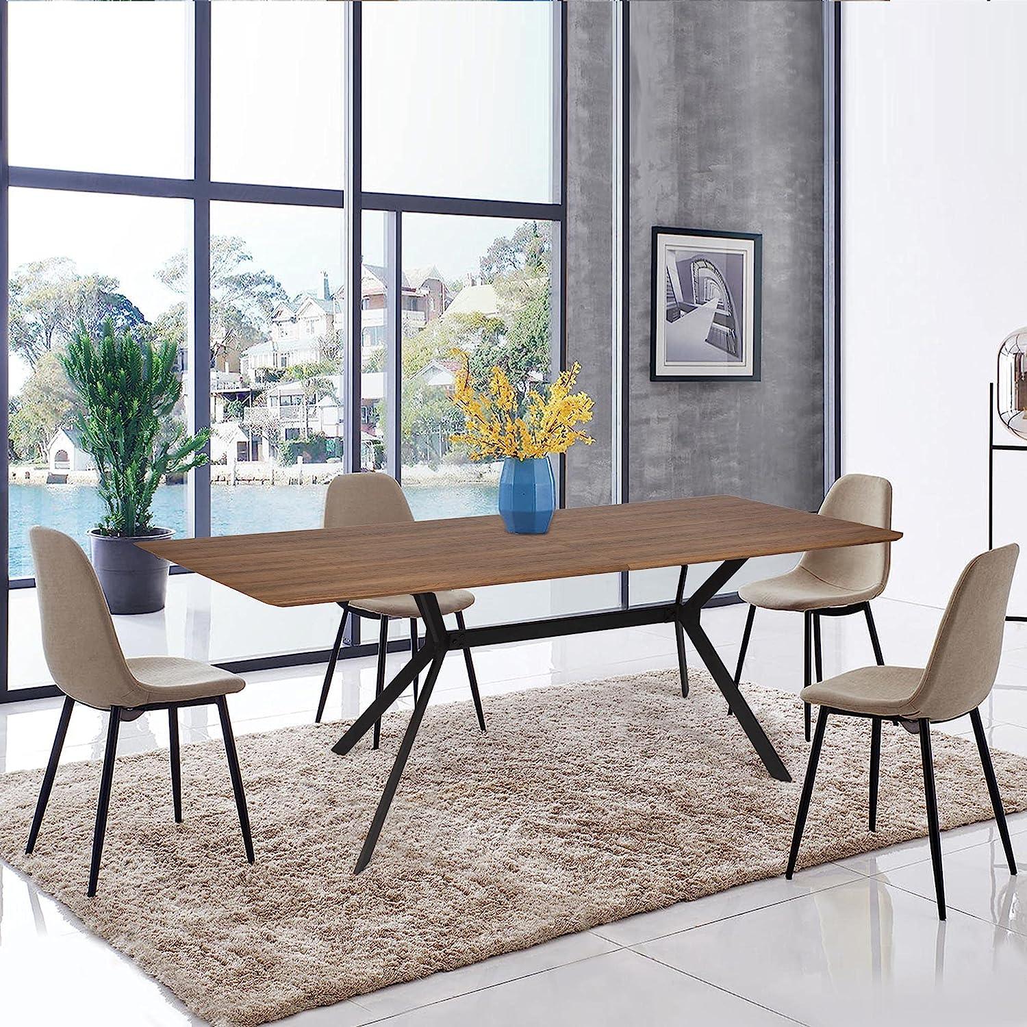 LUCKYERMORE 71" Rectangle Mid-Century Modern Wooden Dining Table for 6-8 Kitchen Table with Metal Legs