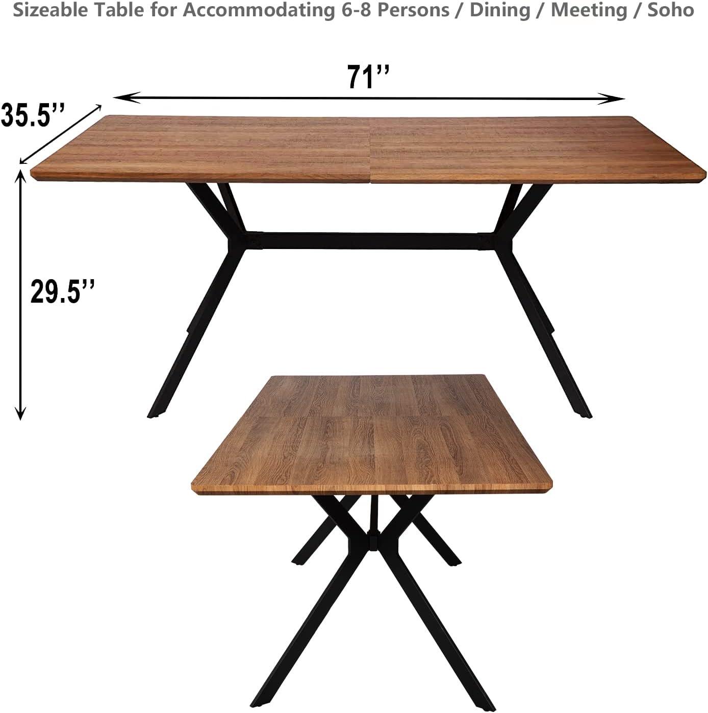LUCKYERMORE 71" Rectangle Mid-Century Modern Wooden Dining Table for 6-8 Kitchen Table with Metal Legs