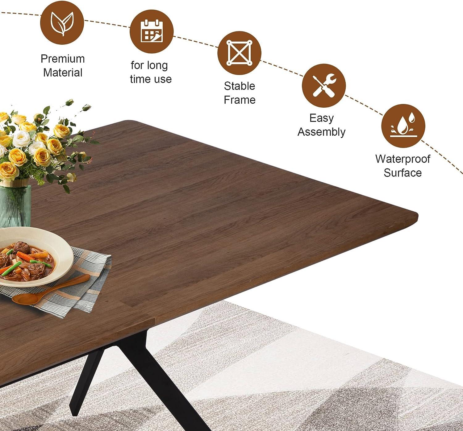 LUCKYERMORE 71" Rectangle Mid-Century Modern Wooden Dining Table for 6-8 Kitchen Table with Metal Legs