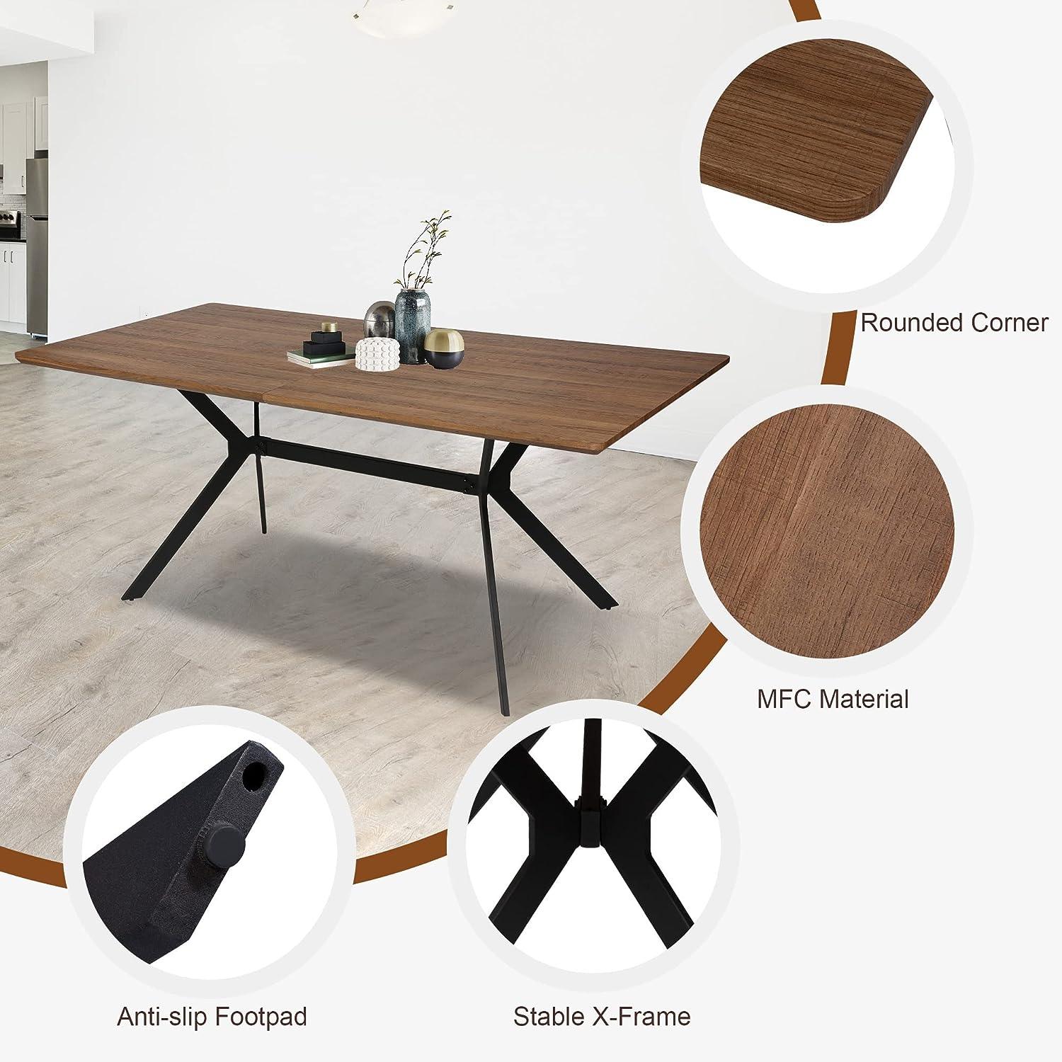 LUCKYERMORE 71" Rectangle Mid-Century Modern Wooden Dining Table for 6-8 Kitchen Table with Metal Legs