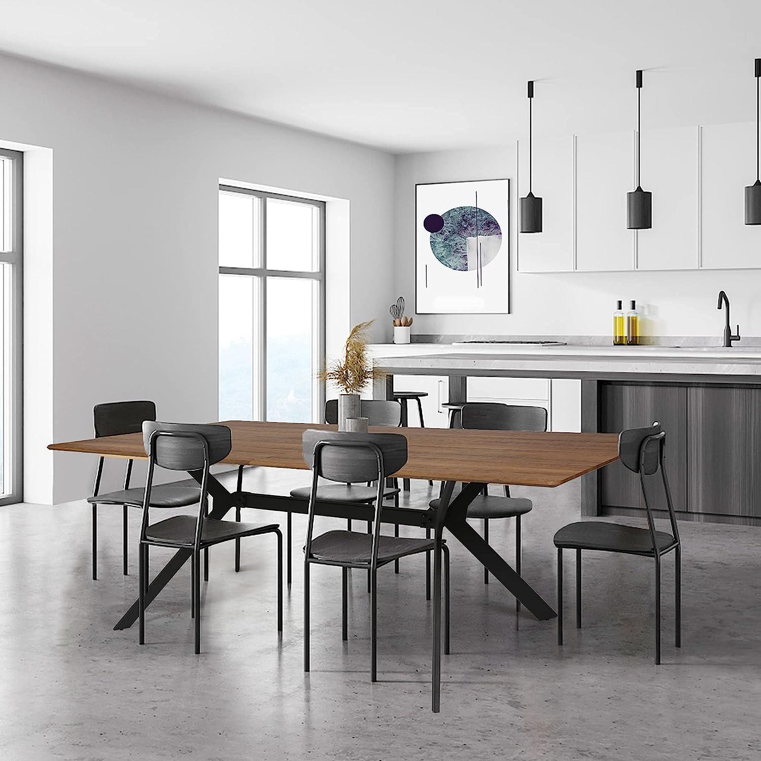 LUCKYERMORE 71" Rectangle Mid-Century Modern Wooden Dining Table for 6-8 Kitchen Table with Metal Legs