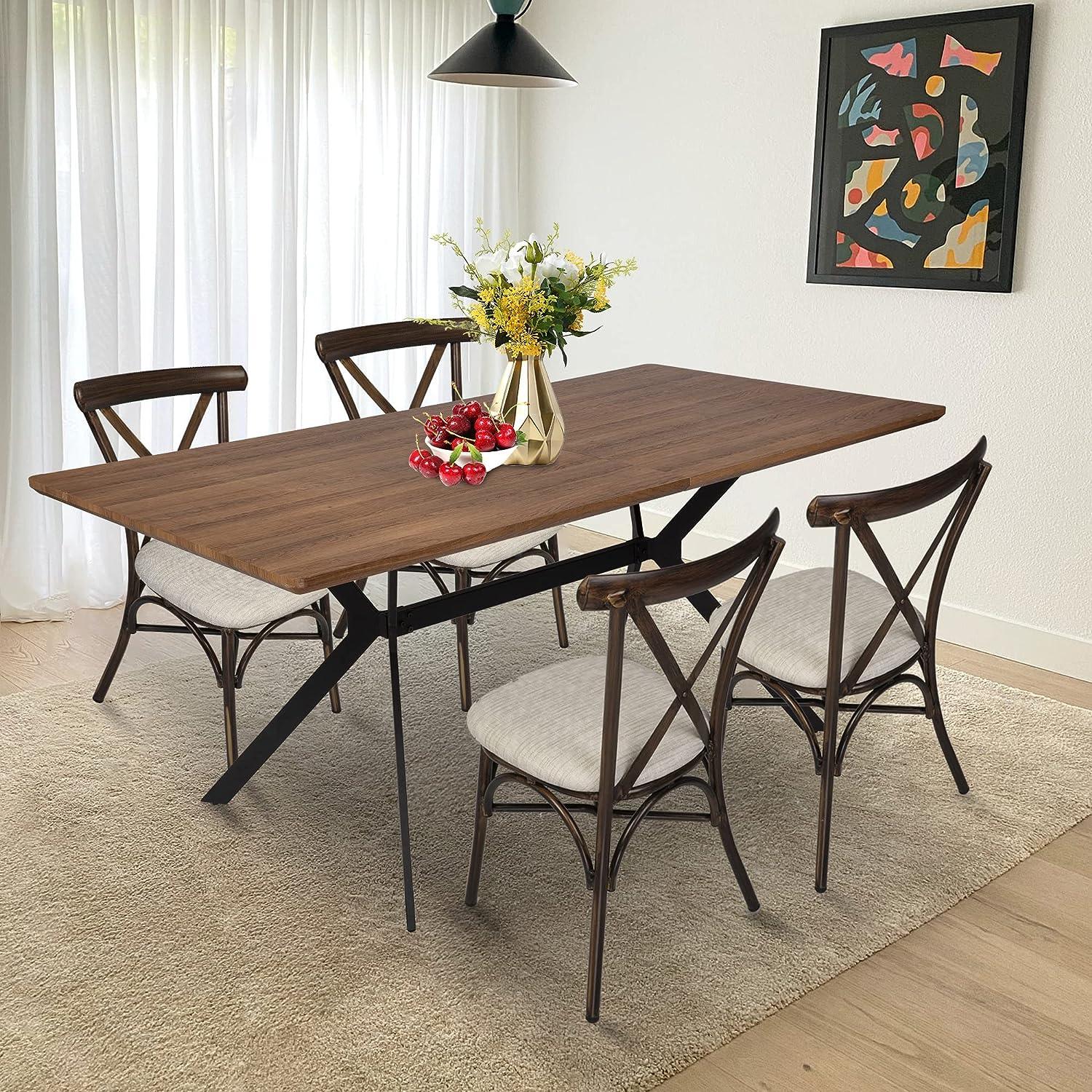 LUCKYERMORE 71" Rectangle Mid-Century Modern Wooden Dining Table for 6-8 Kitchen Table with Metal Legs
