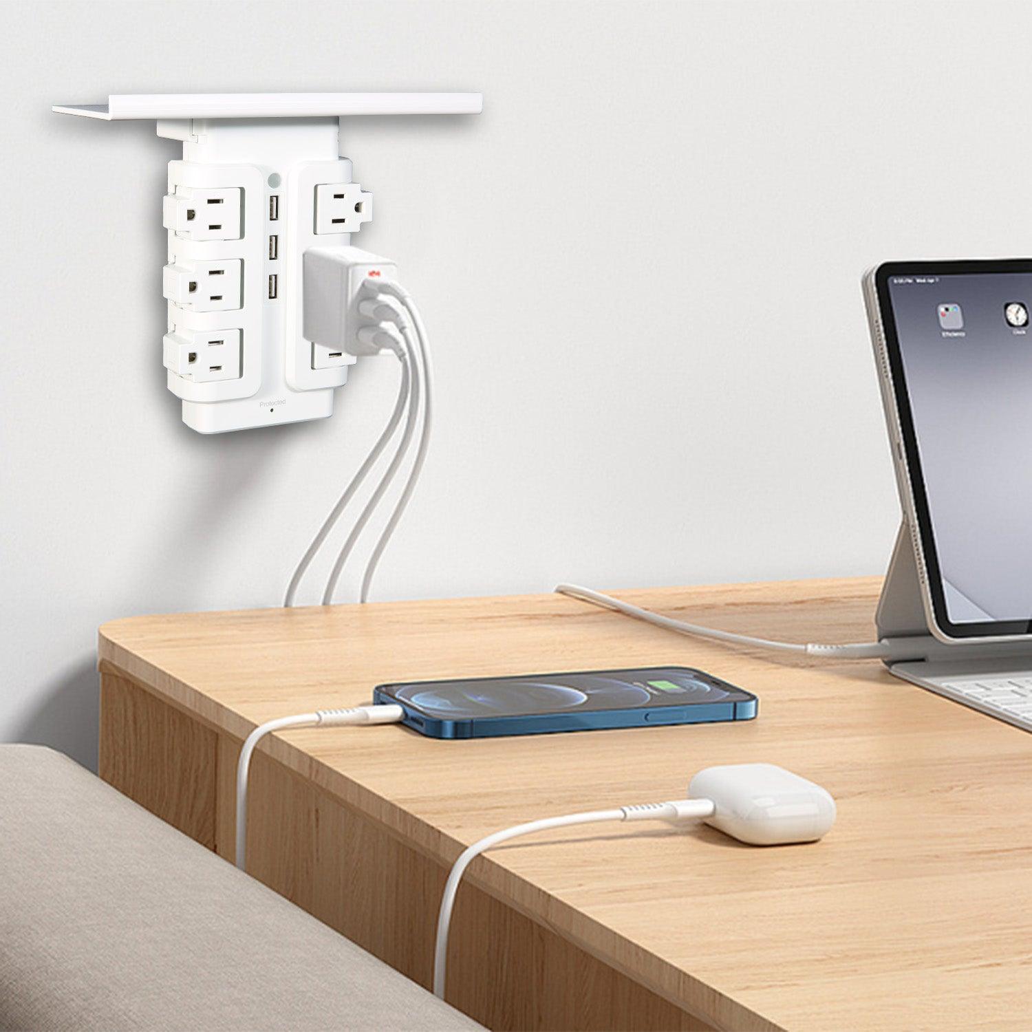 6 Outlet 3 USB Ports Rotating Power Strip with Surge Protector Wall Mount for Home Office - Luckyermore