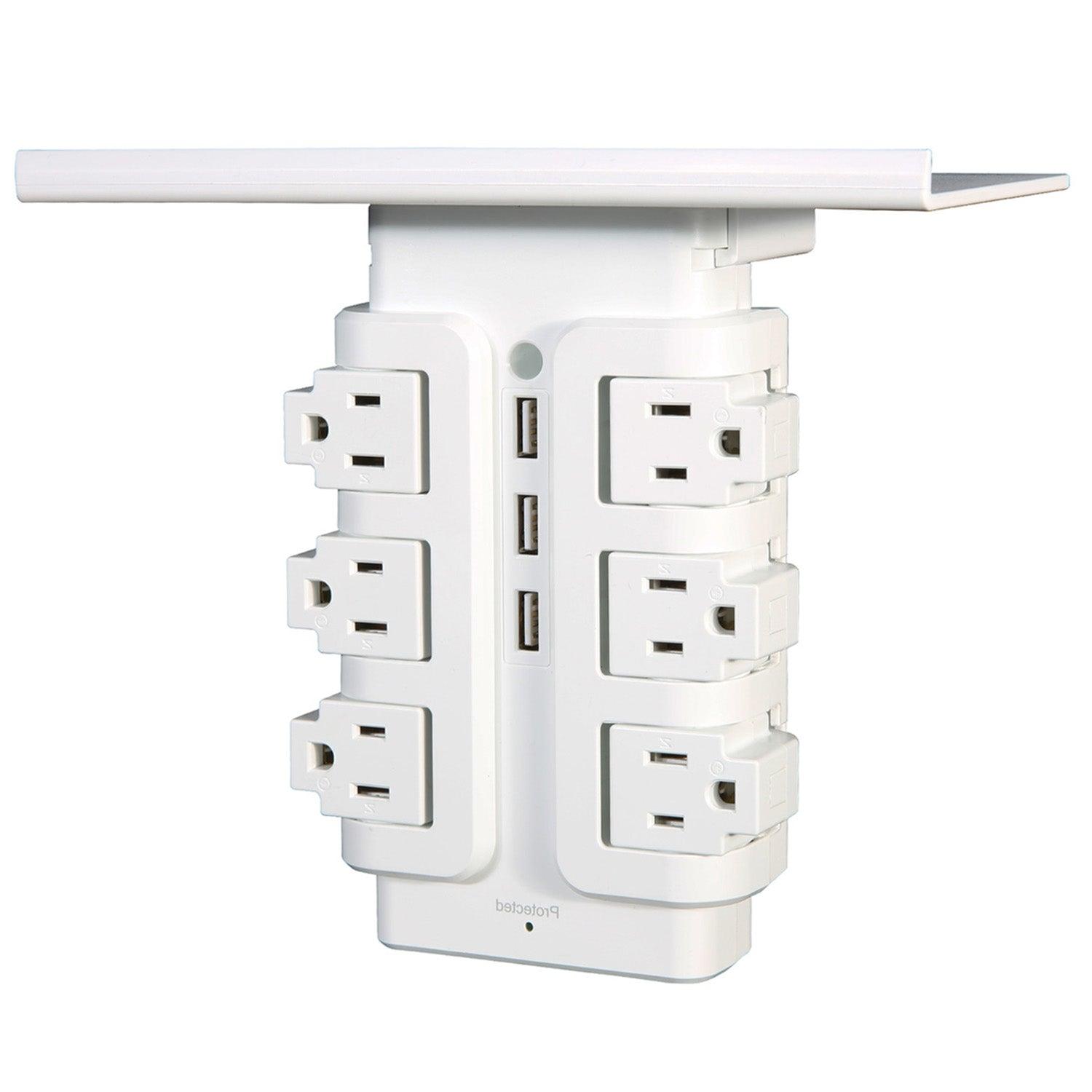 6 Outlet 3 USB Ports Rotating Power Strip with Surge Protector Wall Mount for Home Office - Luckyermore