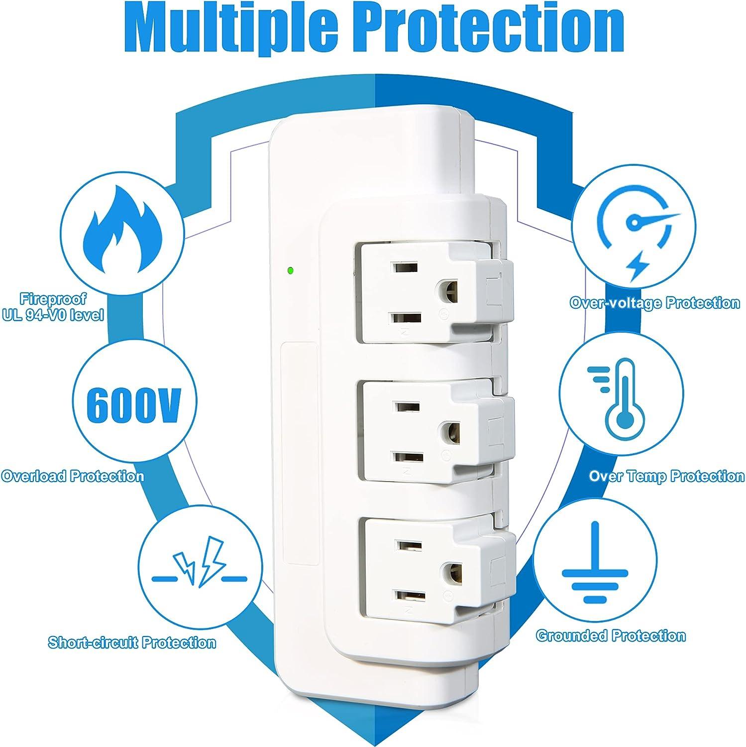 Set of 2 Portable Rotating Power Strip 3 Outlets with Surge Protector for Home Office Travel