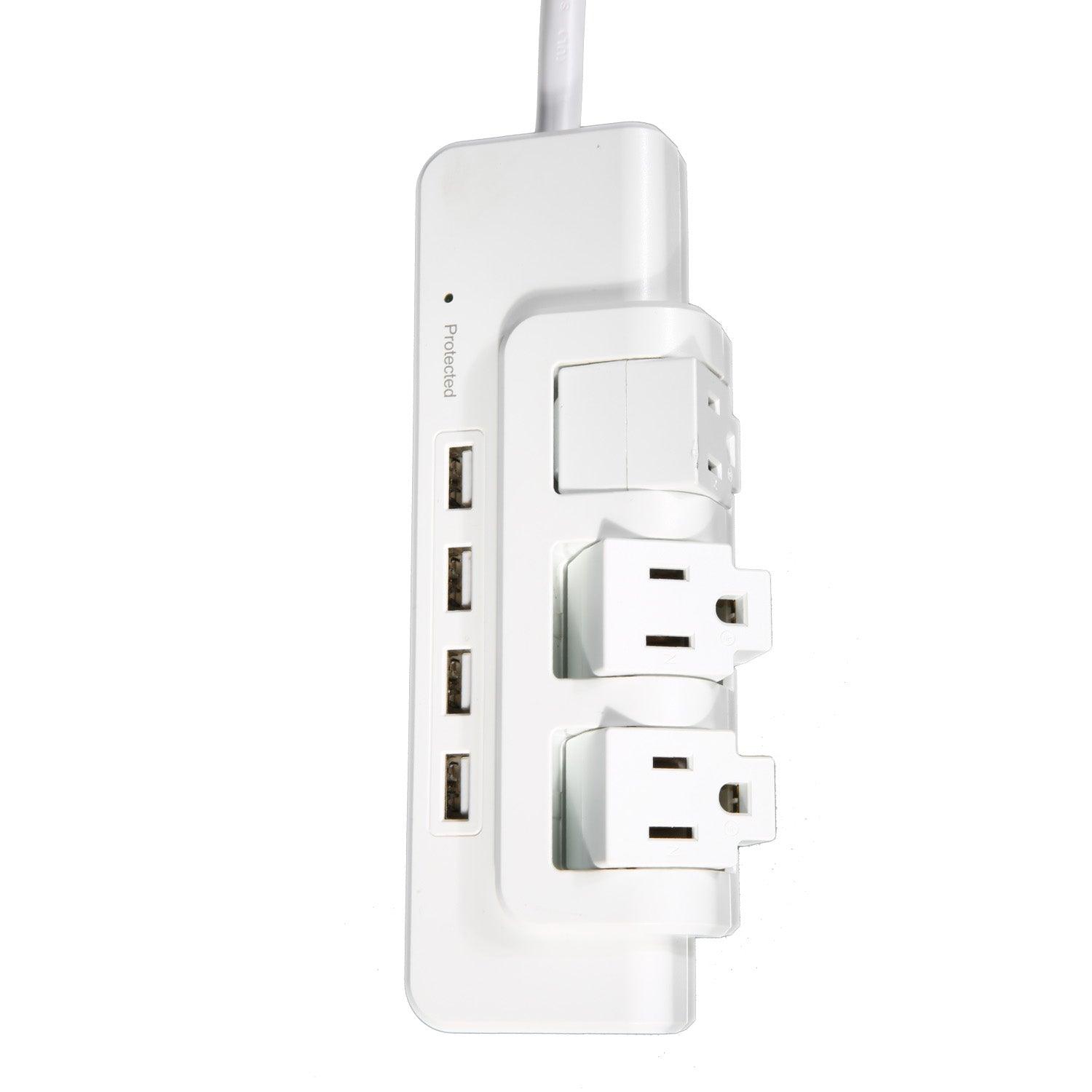 3 Outlet 4 USB Ports Rotating Power Strip with Surge Protector Wall Mount for Home Office - Luckyermore