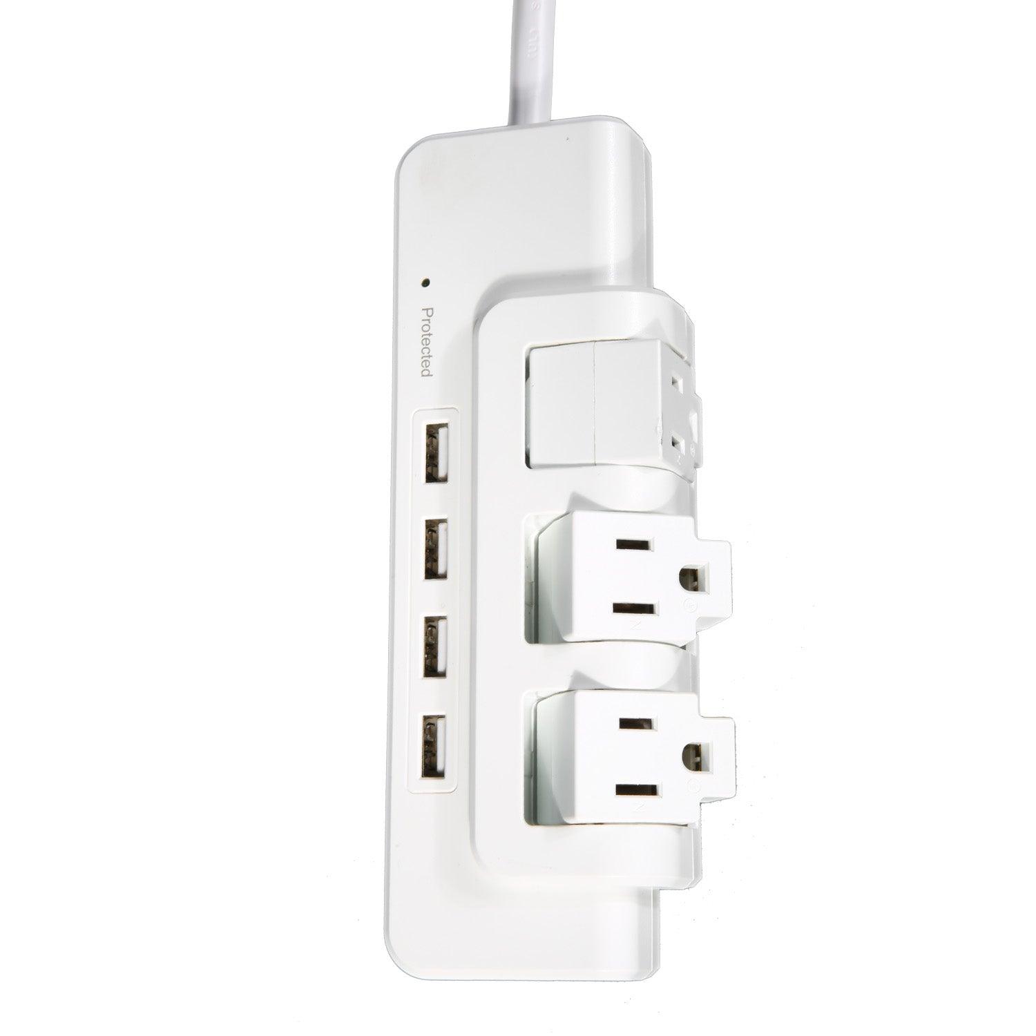 3 Outlet 4 USB Ports Rotating Power Strip with Surge Protector Wall Mount for Home Office