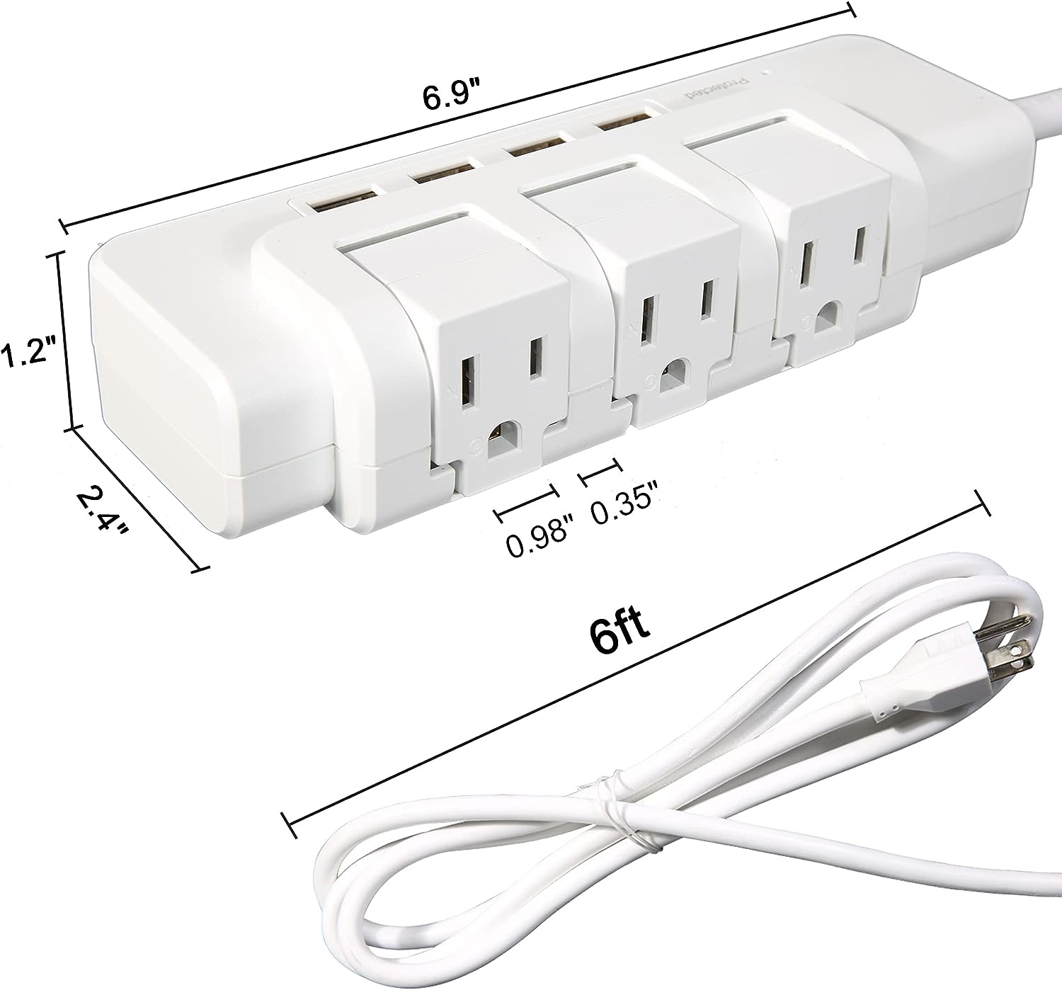 3 Outlet 4 USB Ports Rotating Power Strip with Surge Protector Wall Mount for Home Office