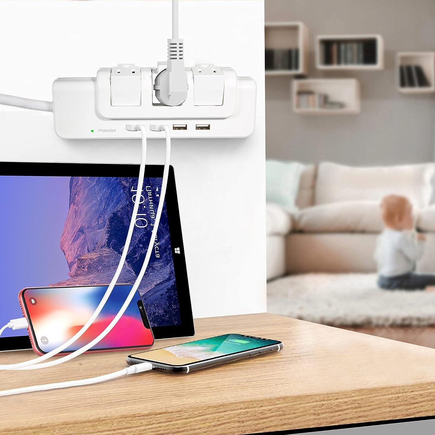 3 Outlet 4 USB Ports Rotating Power Strip with Surge Protector Wall Mount for Home Office - Luckyermore