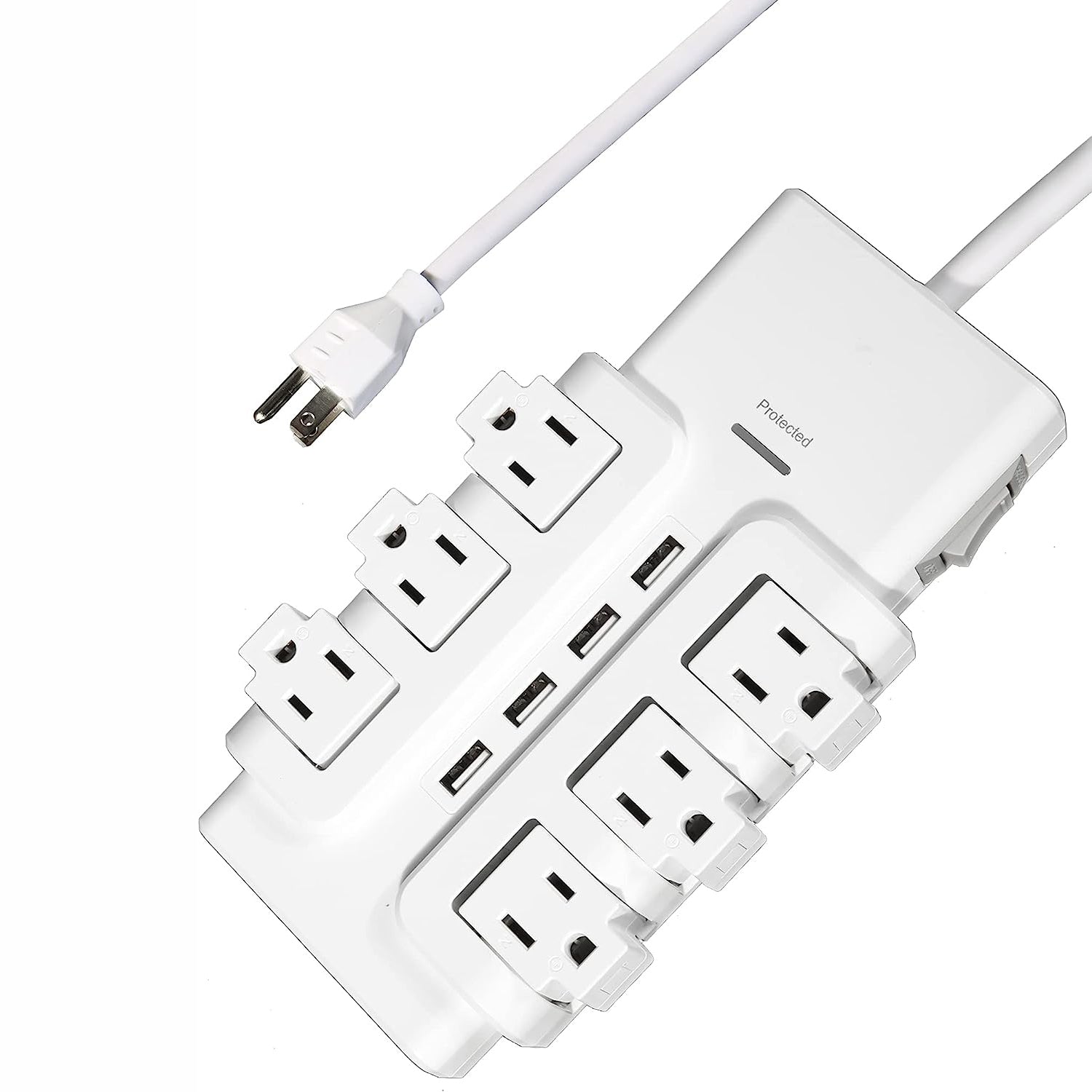 Luckyermore 6 Outlet 4 USB Ports Rotating Power Strip 6ft with Surge Protector Wall Mount for Home Office  