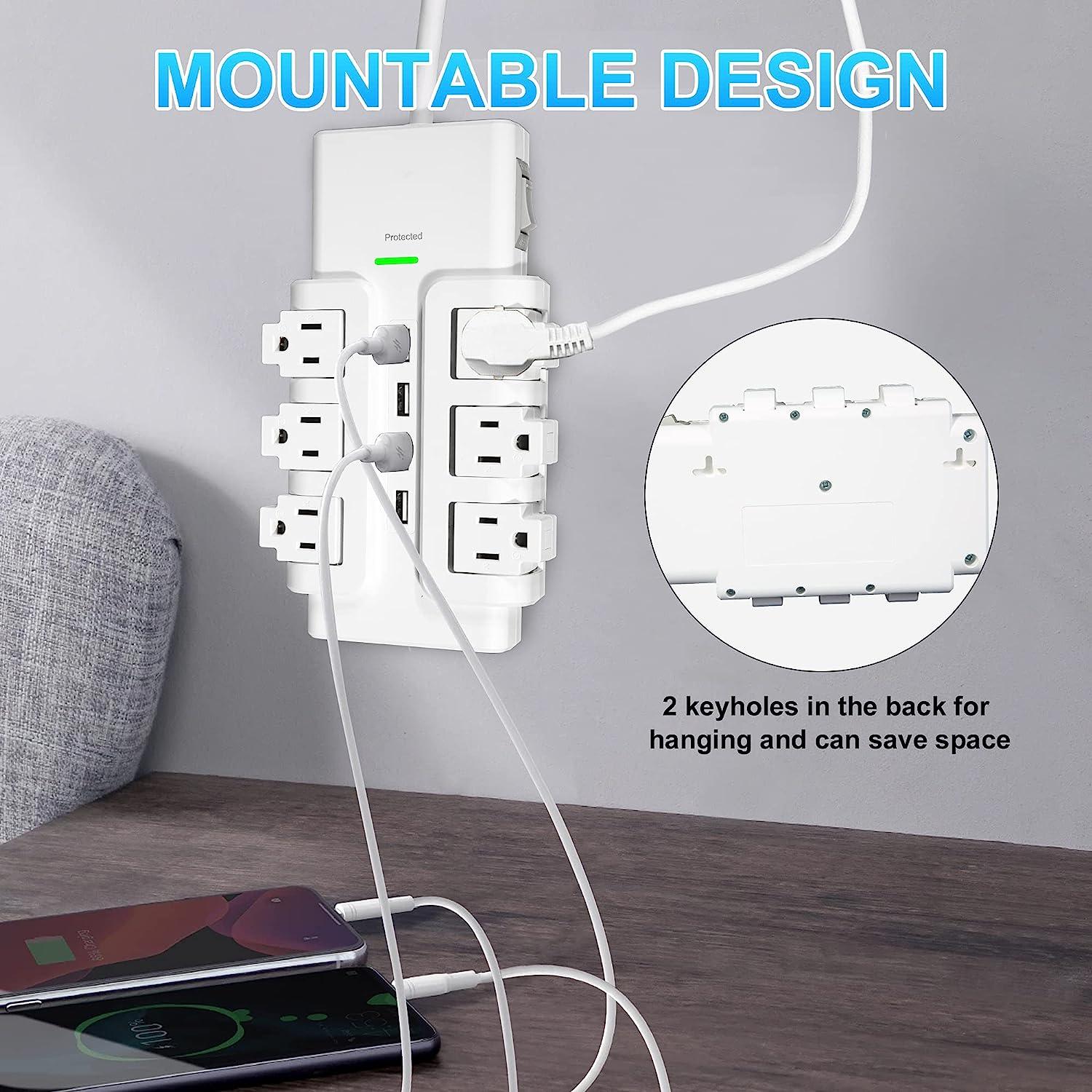 Luckyermore 6 Outlet 4 USB Ports Rotating Power Strip 6ft with Surge Protector Wall Mount for Home Office  